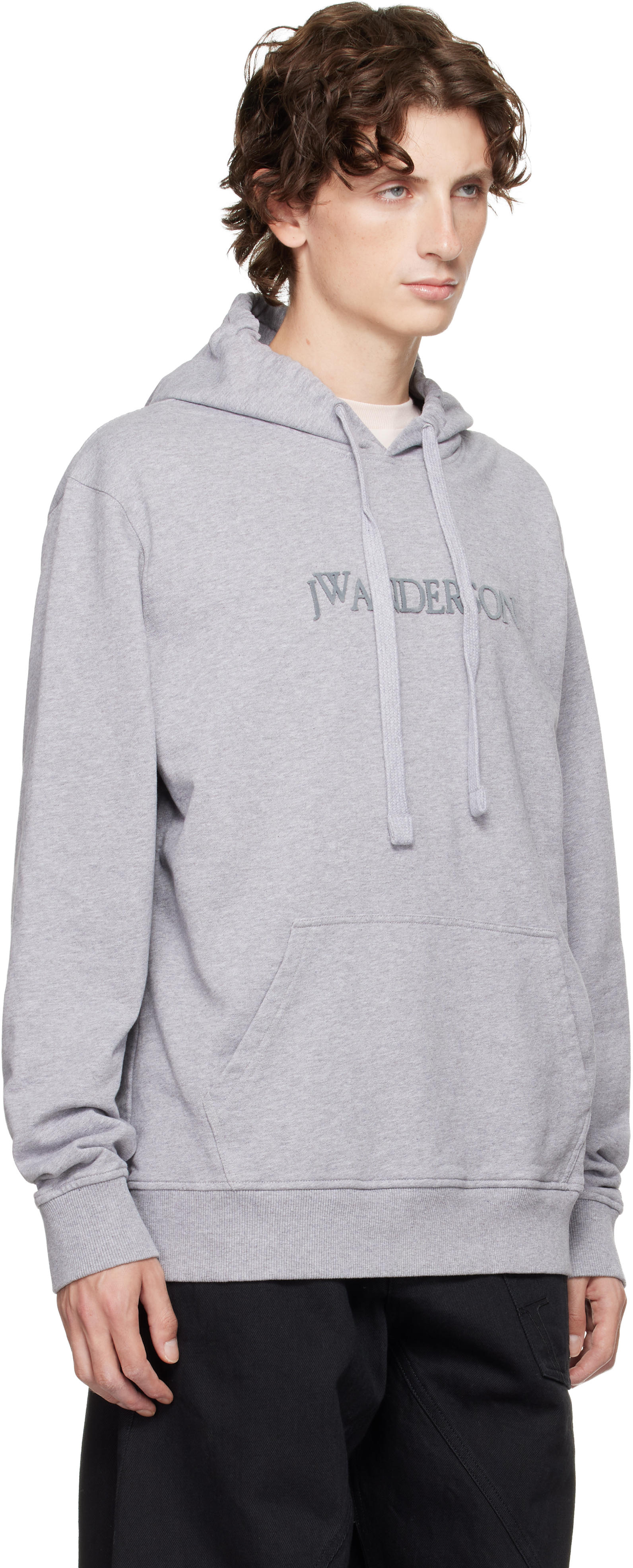 Jw Anderson Gray Logo Embroidery Hoodie In Gray