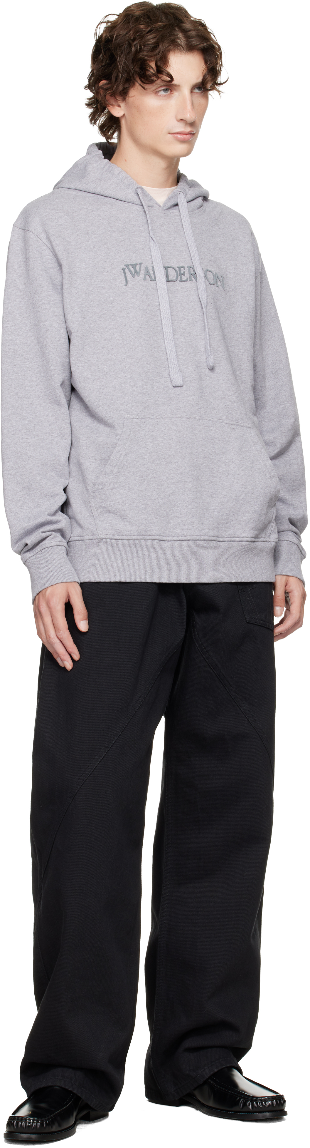 Jw Anderson Gray Logo Embroidery Hoodie In Gray