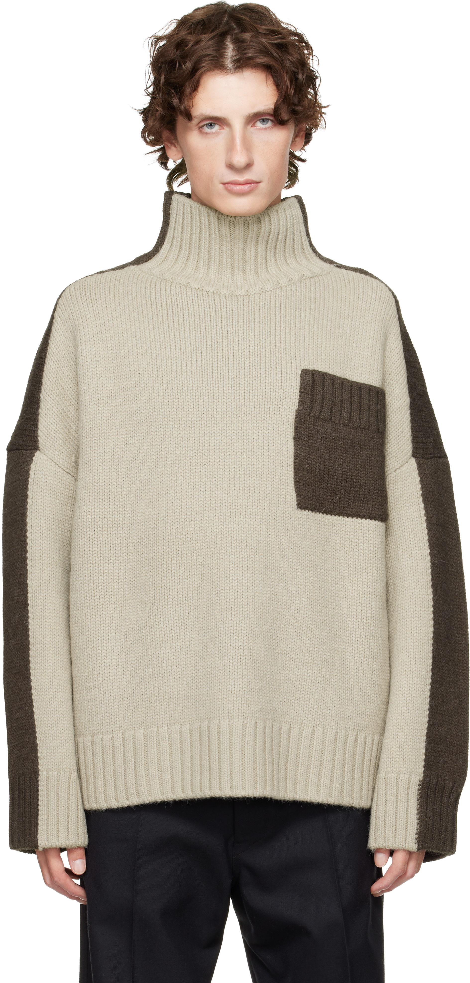Khaki Two Tone Patch Pocket Turtleneck by JW Anderson on Sale