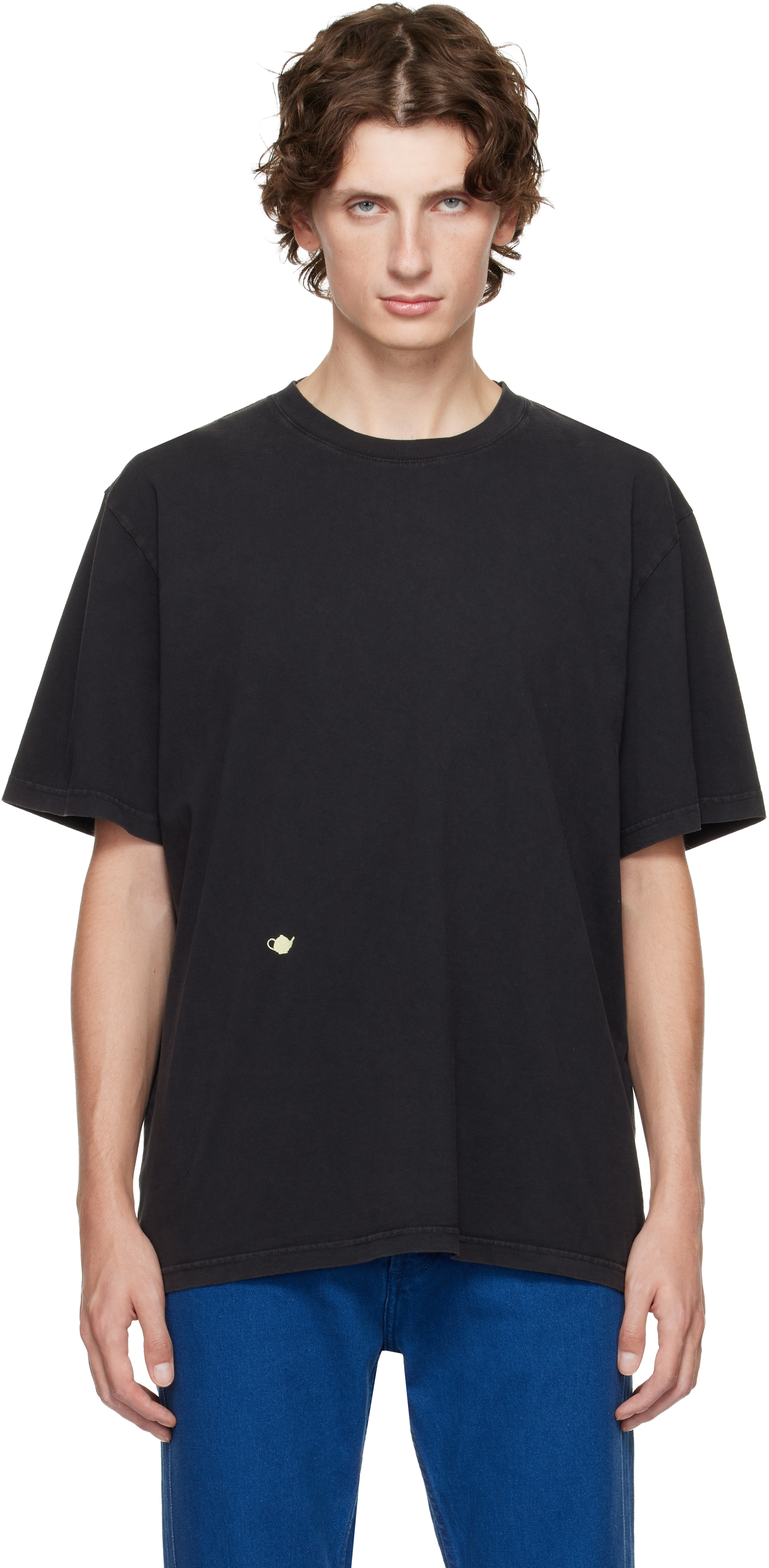 Jw Anderson Black Contrast Embroidery T-shirt In Black