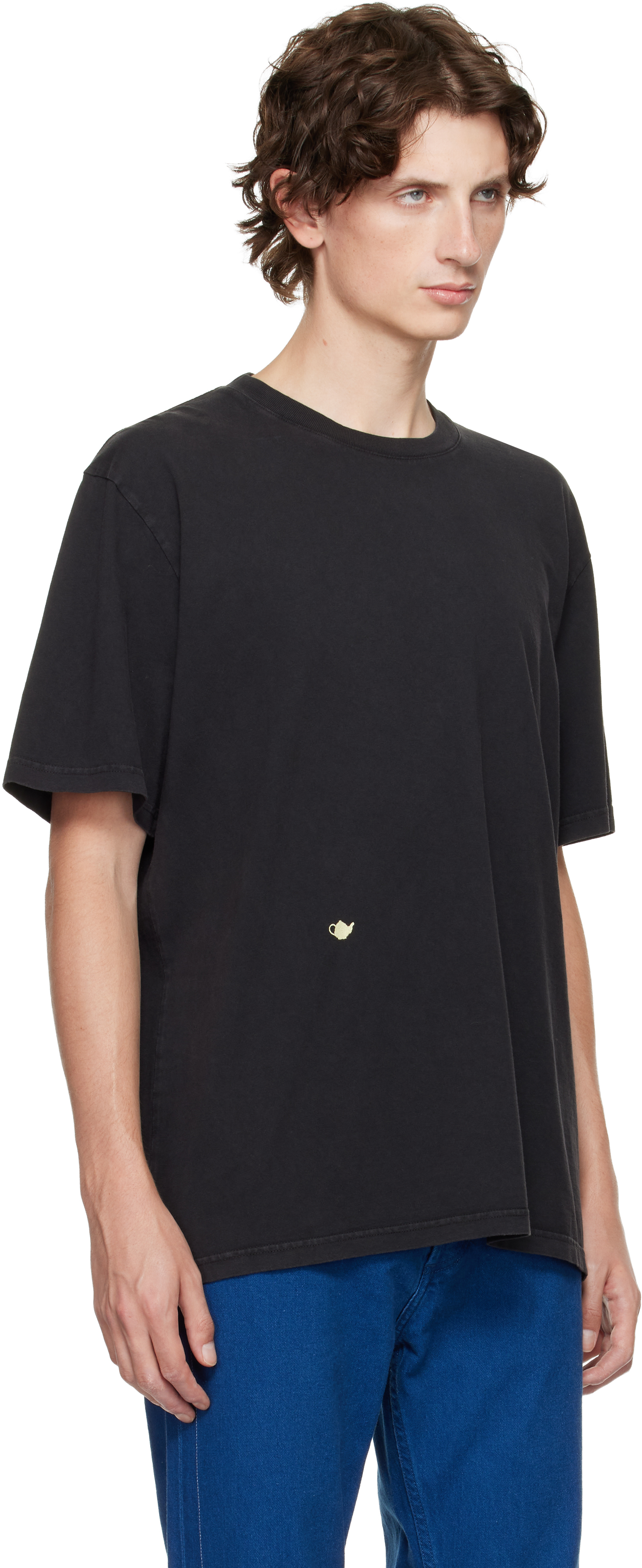 Jw Anderson Black Contrast Embroidery T-shirt In Black