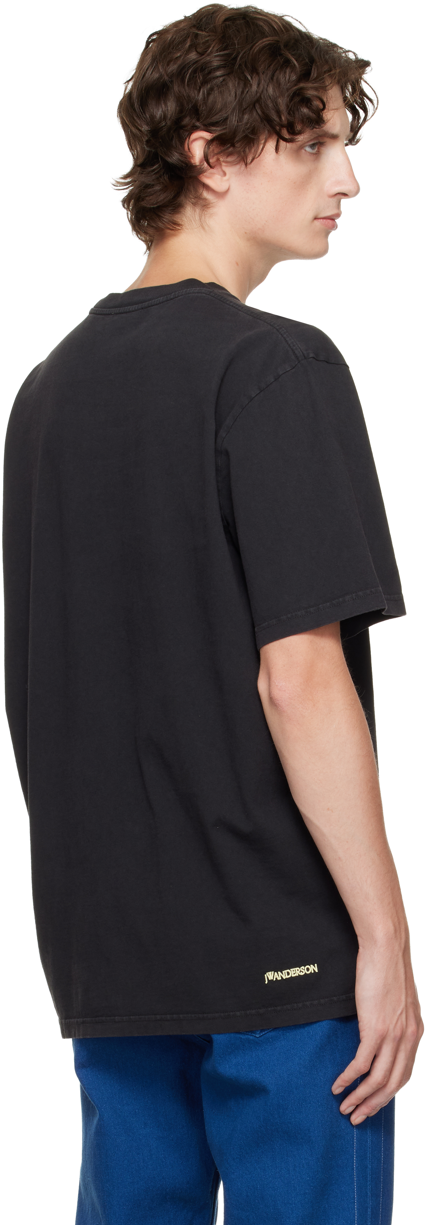 Jw Anderson Black Contrast Embroidery T-shirt In Black