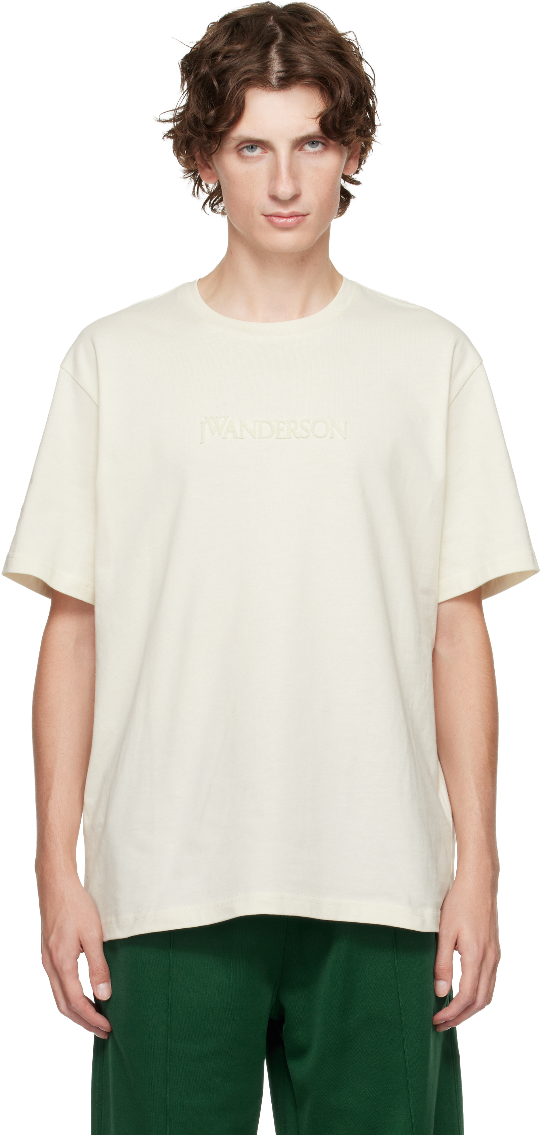 Jw Anderson Off-white Logo Embroidery T-shirt In Neutral