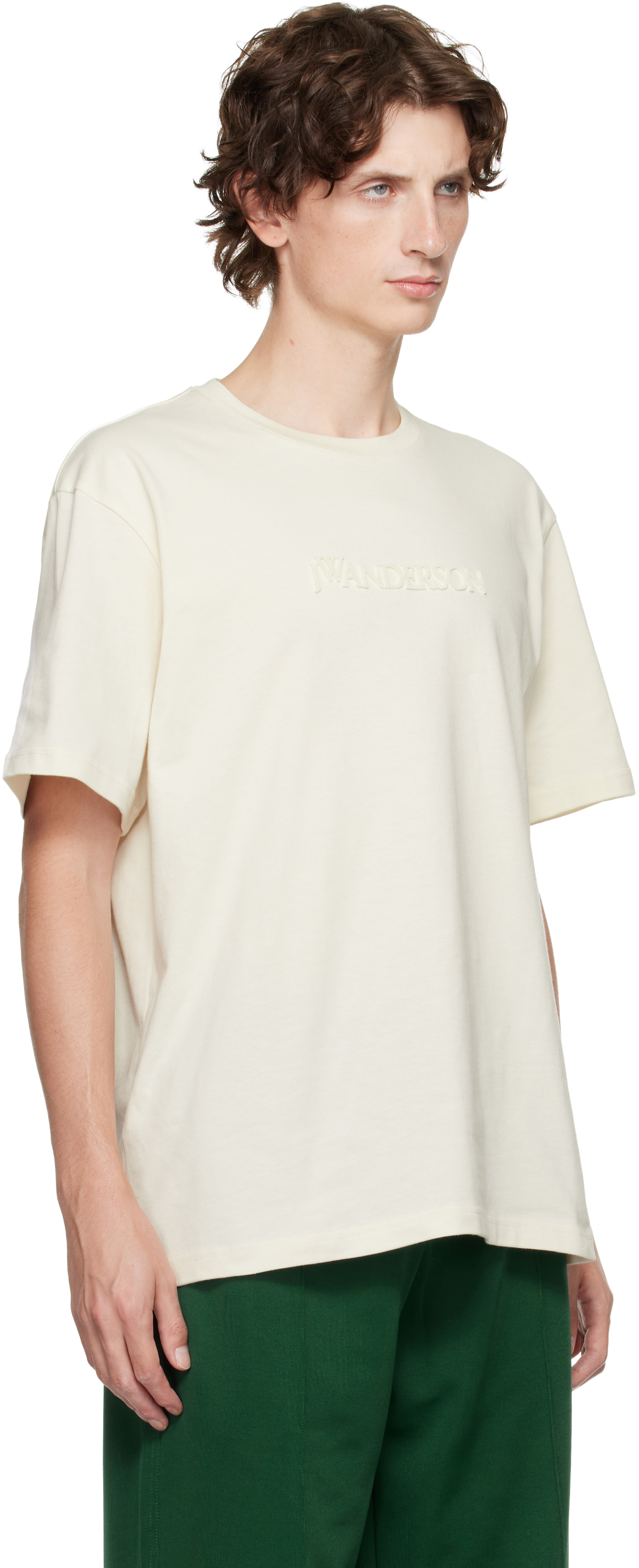Jw Anderson Off-white Logo Embroidery T-shirt In Neutral