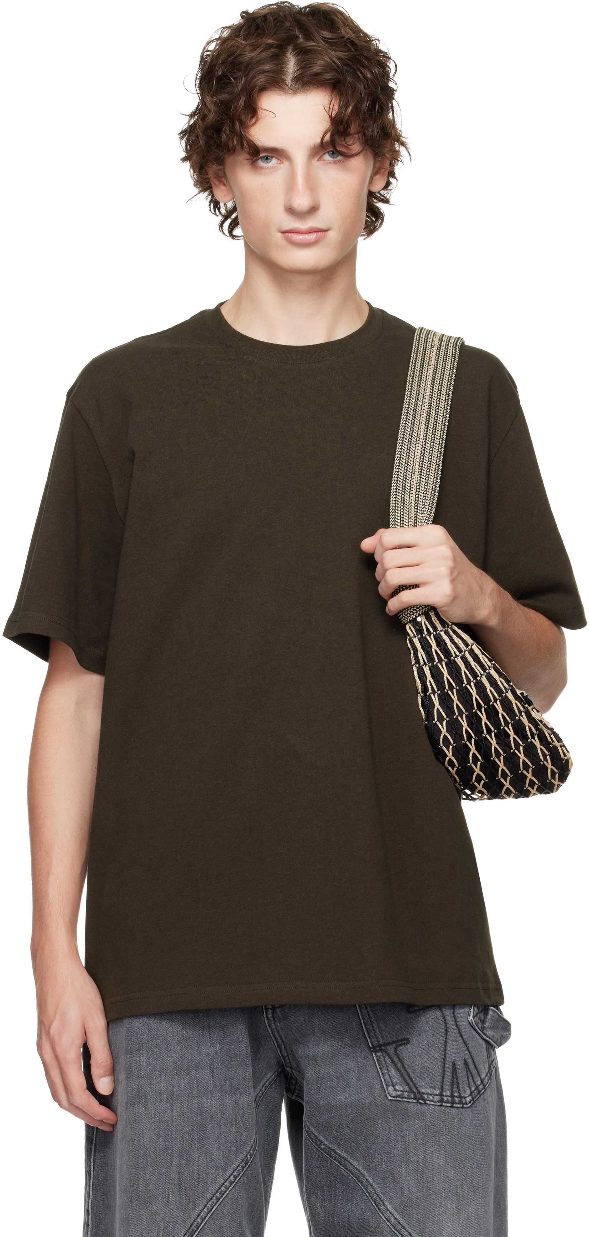 Jw Anderson Brown Anchor Embroidery T-shirt In Brown