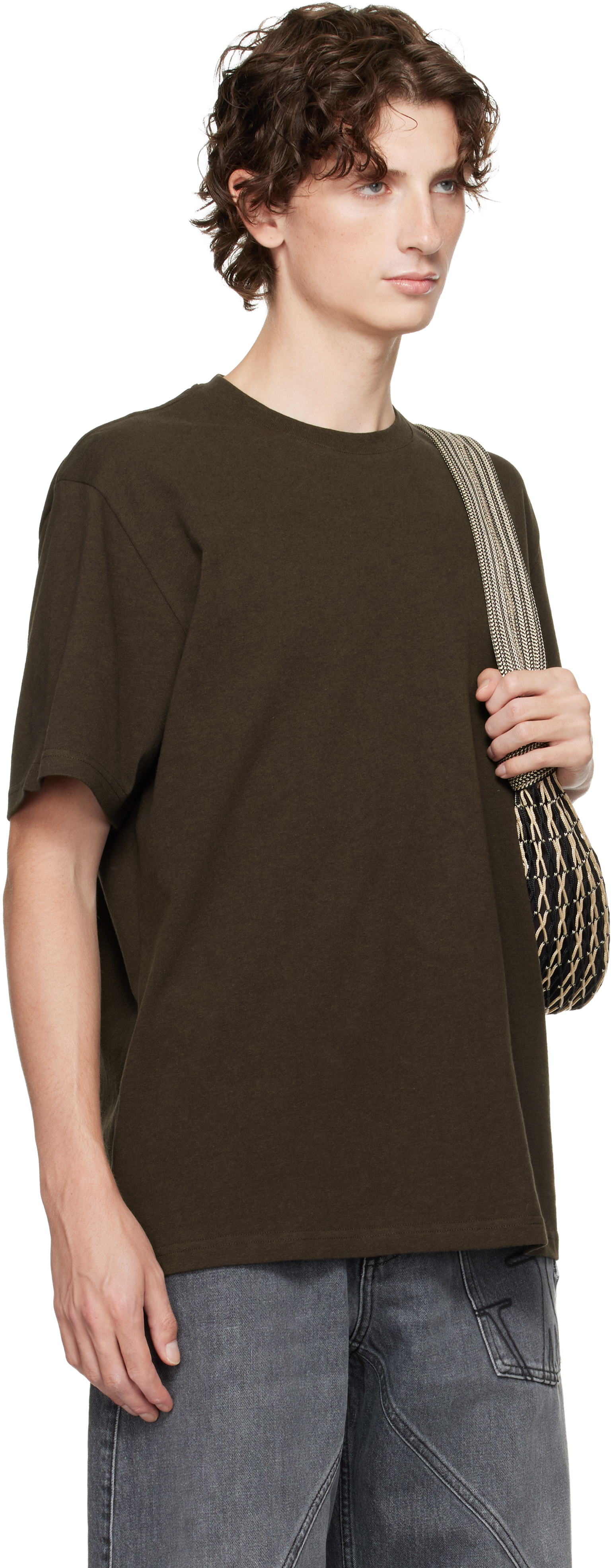 Jw Anderson Brown Anchor Embroidery T-shirt In Brown