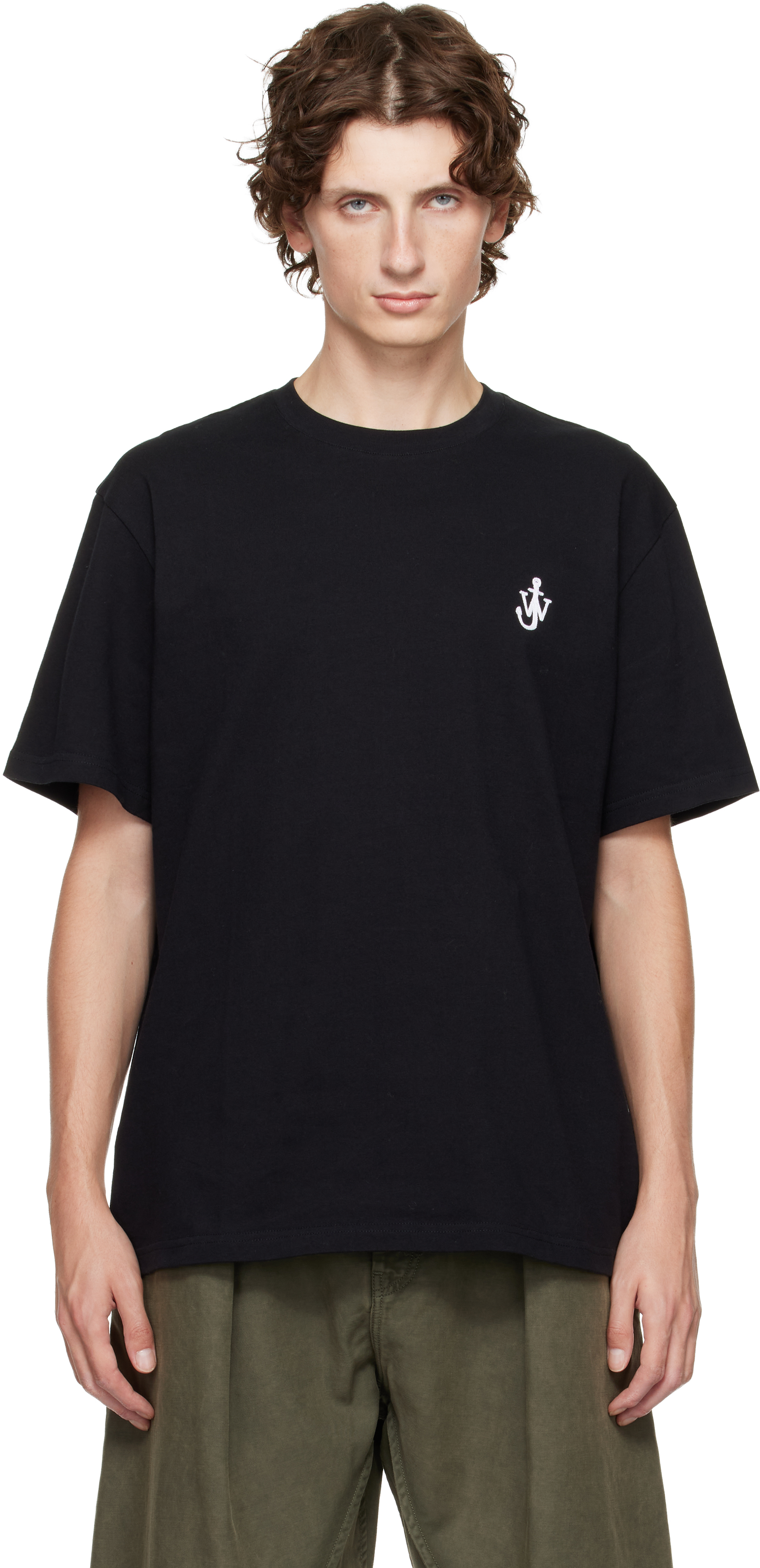 Jw Anderson Black Anchor Embroidery T-shirt In Black