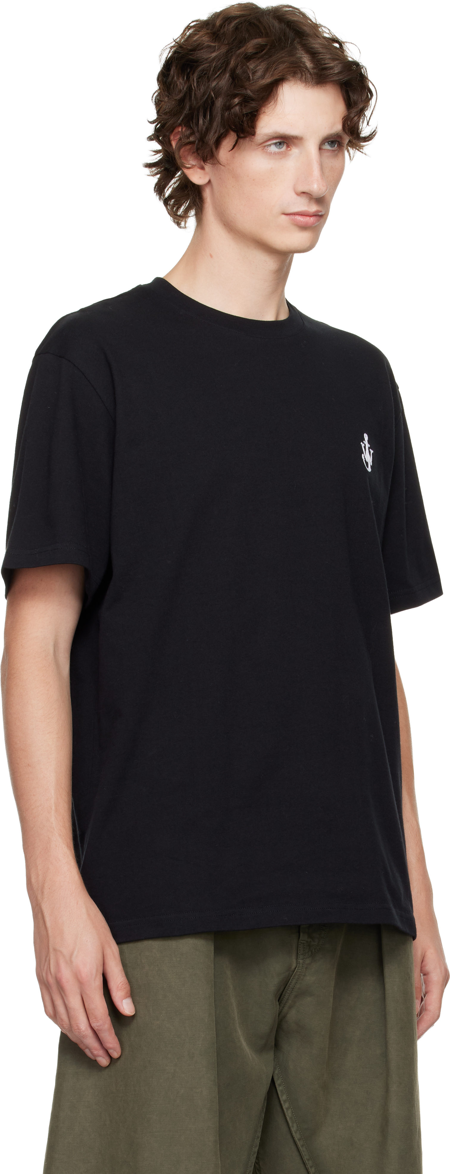 Jw Anderson Black Anchor Embroidery T-shirt In Black