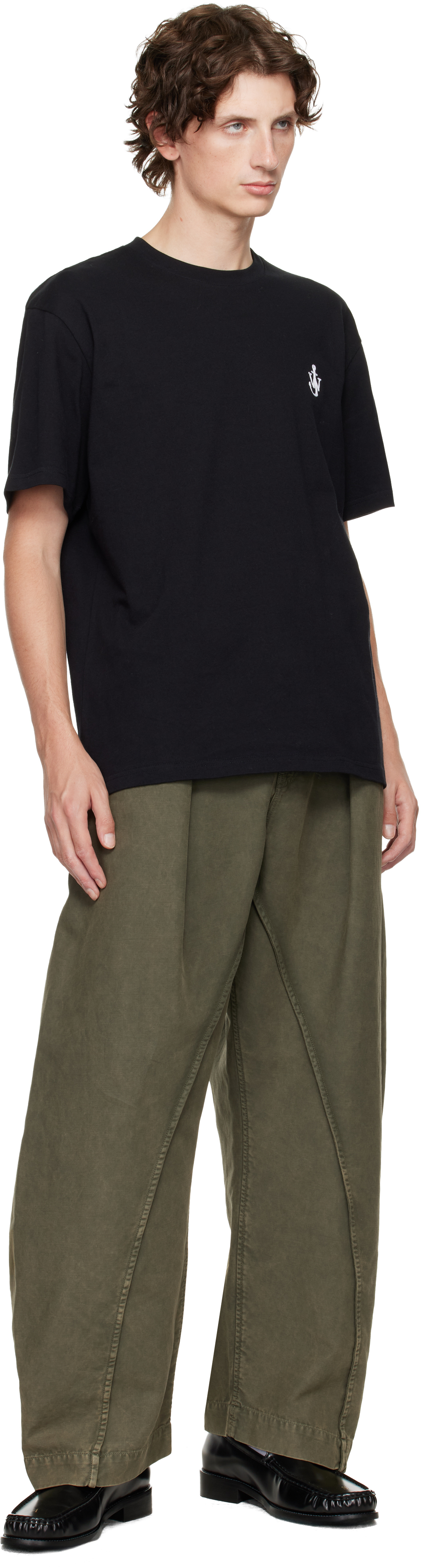 Jw Anderson Black Anchor Embroidery T-shirt In Black