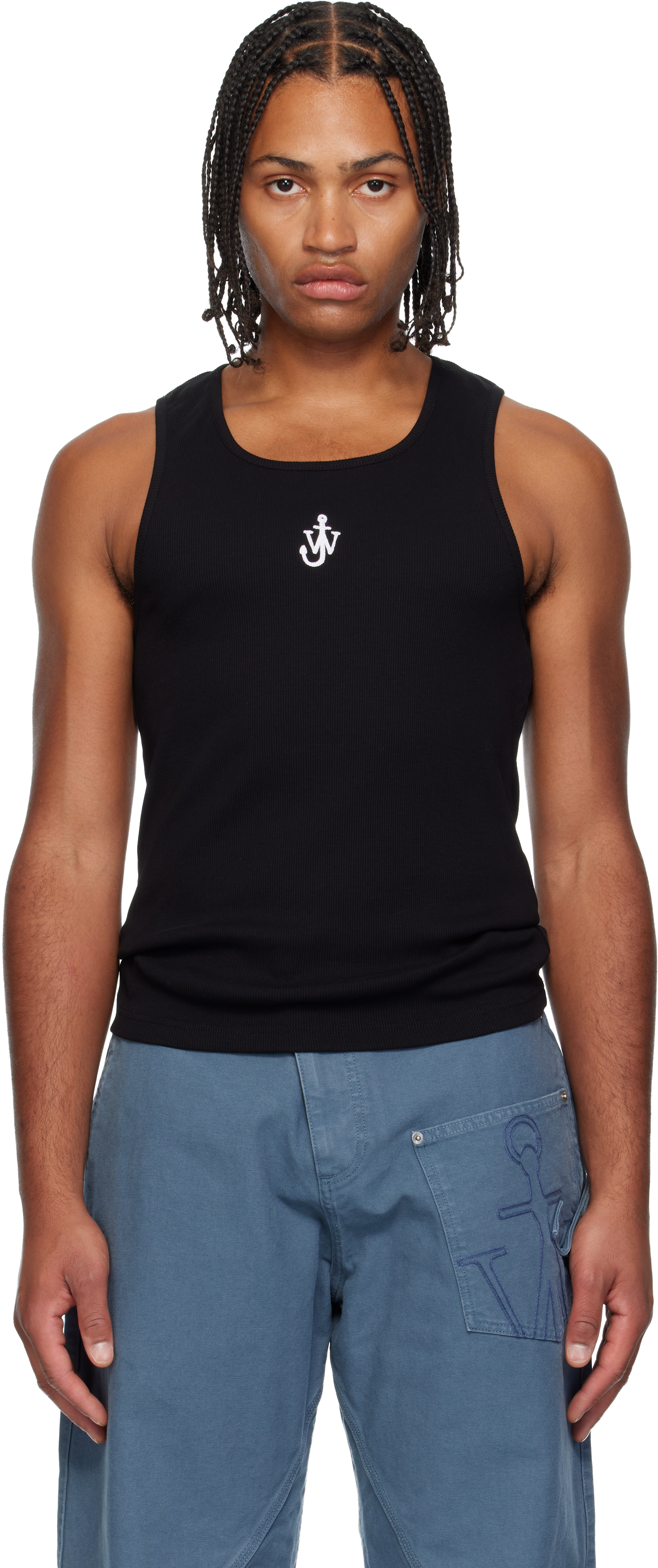 Jw Anderson Black Anchor Embroidery Tank Top In Black
