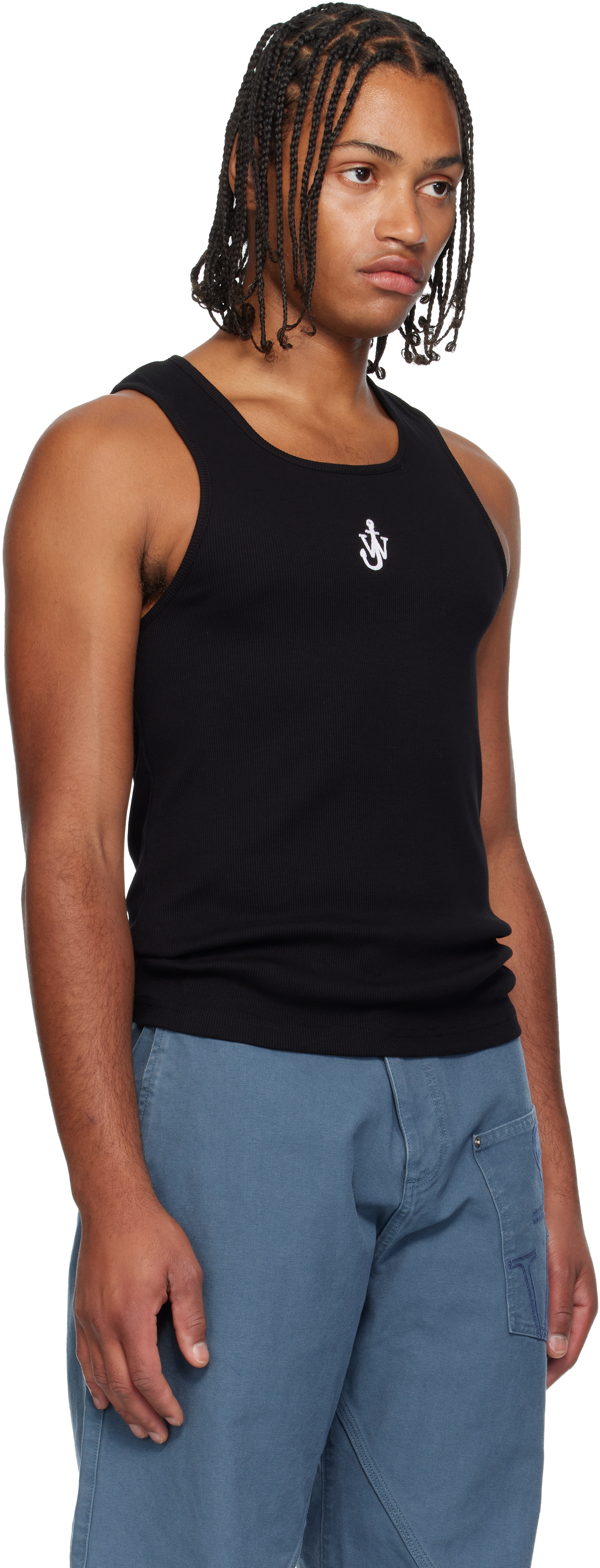 Jw Anderson Black Anchor Embroidery Tank Top In Black