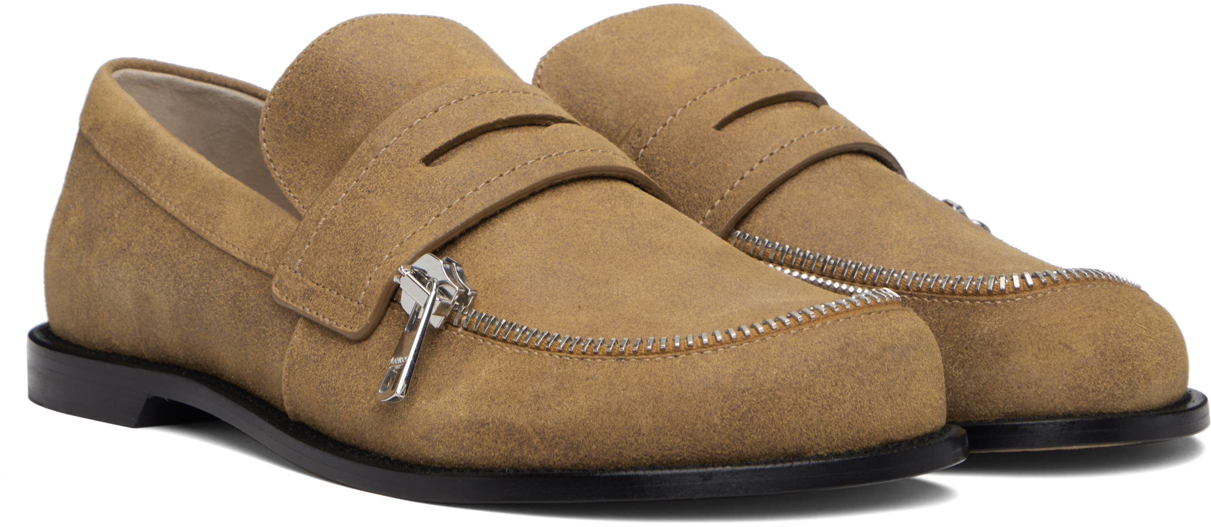 Jw Anderson Tan Biker Moccasin Loafers In Brown