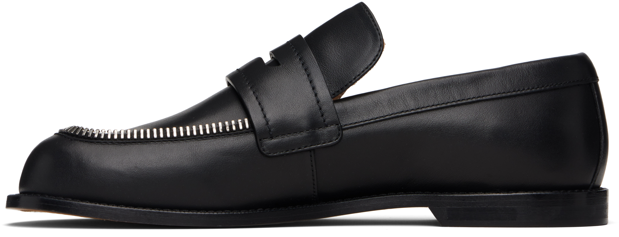 Jw Anderson Leather Loafers With Round Toe And Zipper Detail In Black