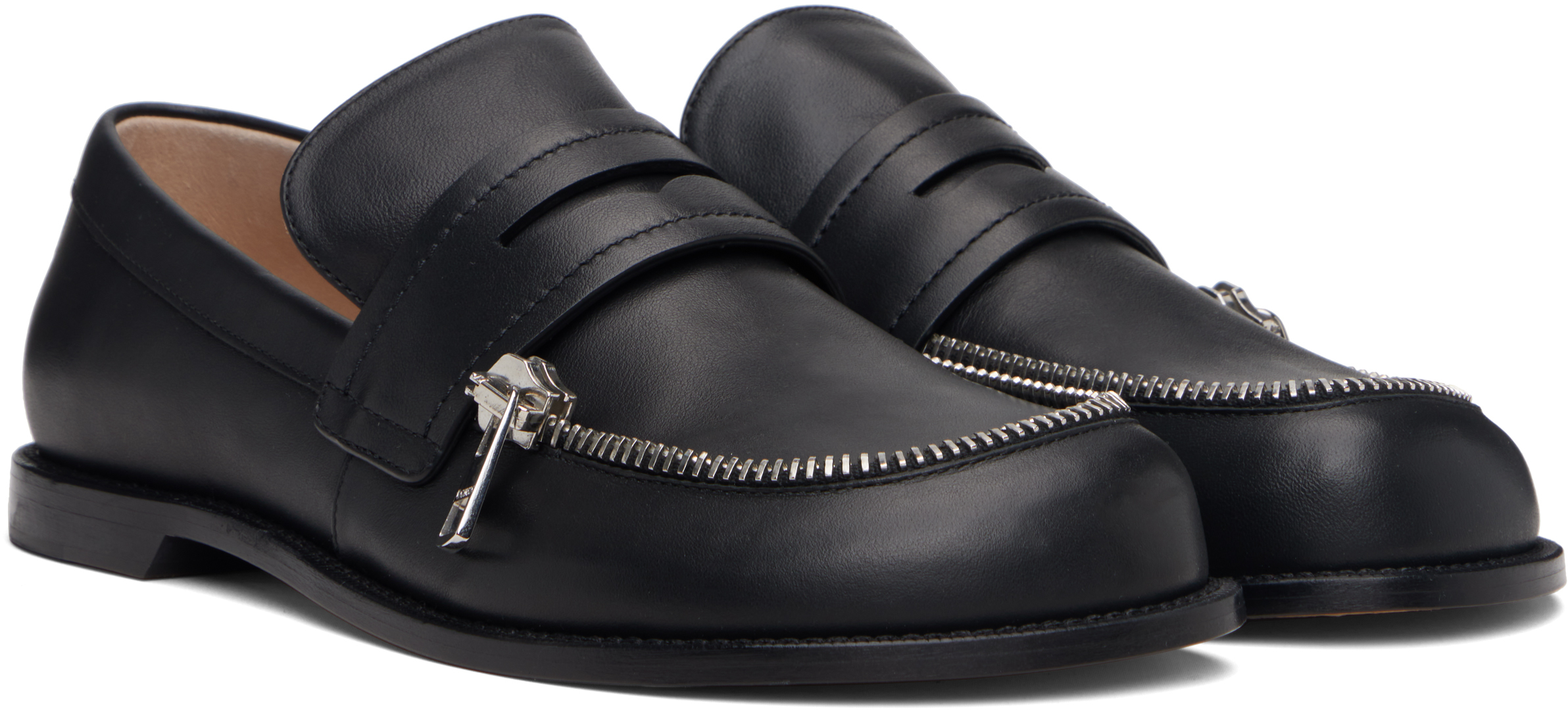 Jw Anderson Leather Loafers With Round Toe And Zipper Detail In Black