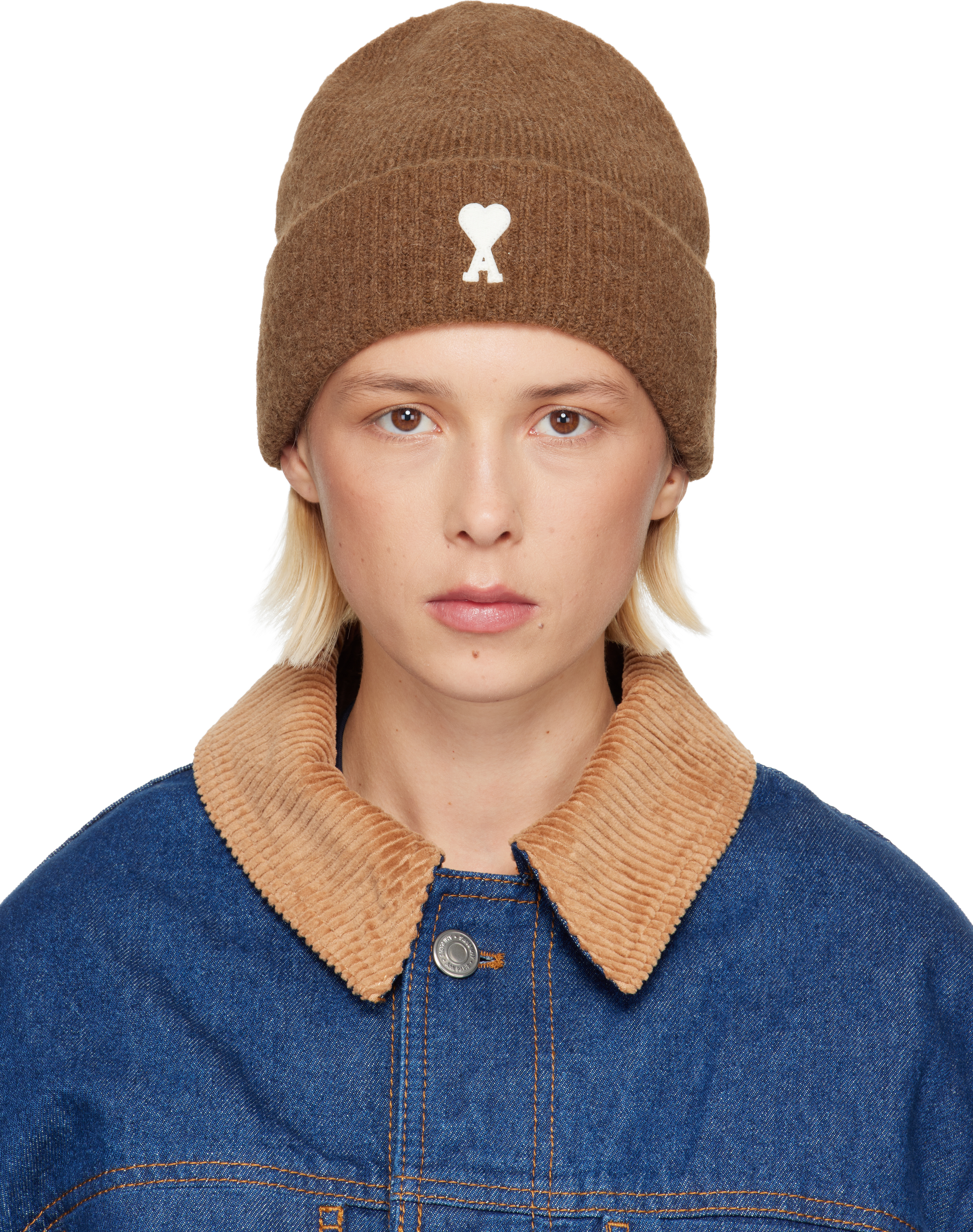 Ami Alexandre Mattiussi Brown Alpaca Striped Ami De Coeur Beanie