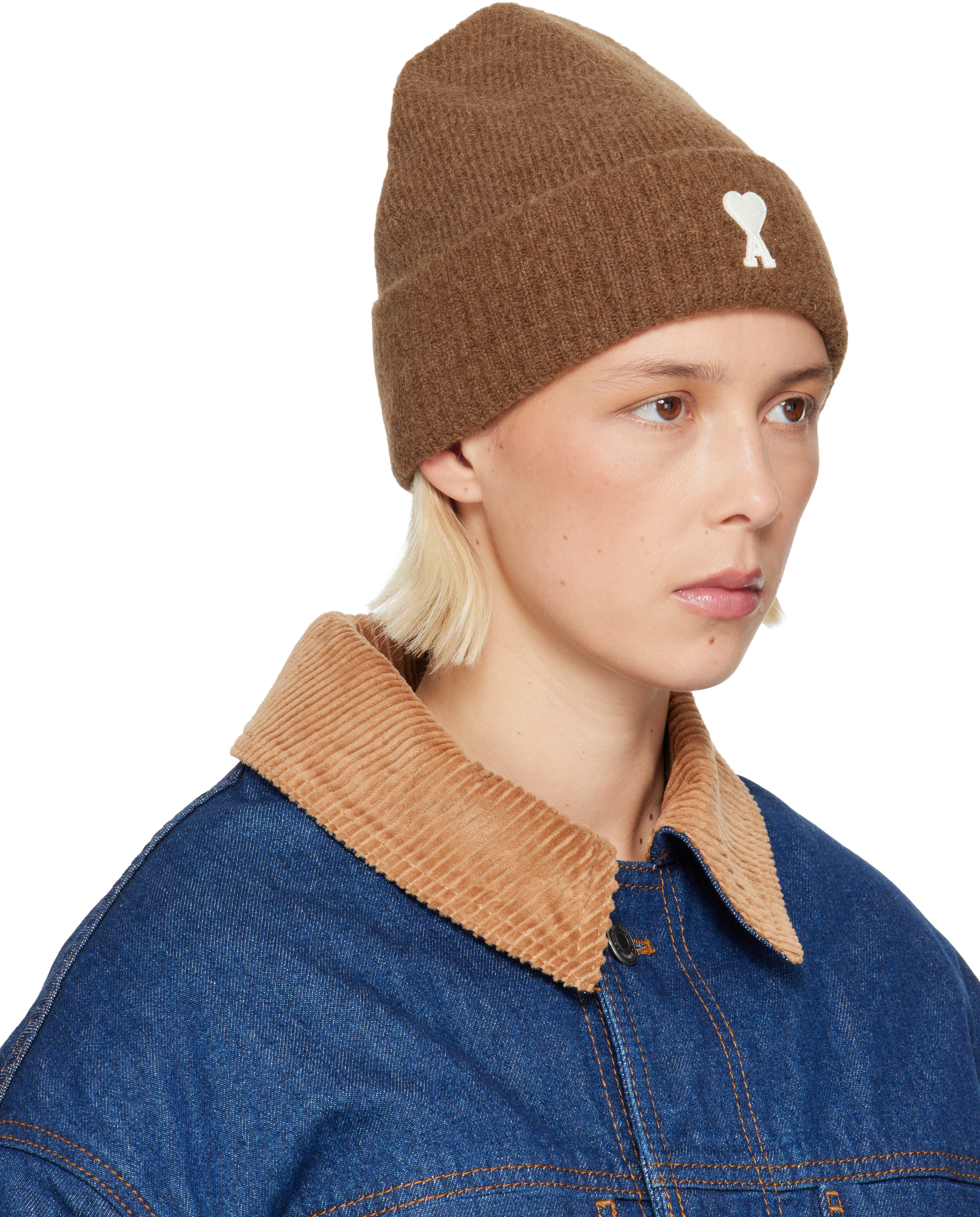 Ami Alexandre Mattiussi Brown Alpaca Striped Ami De Coeur Beanie