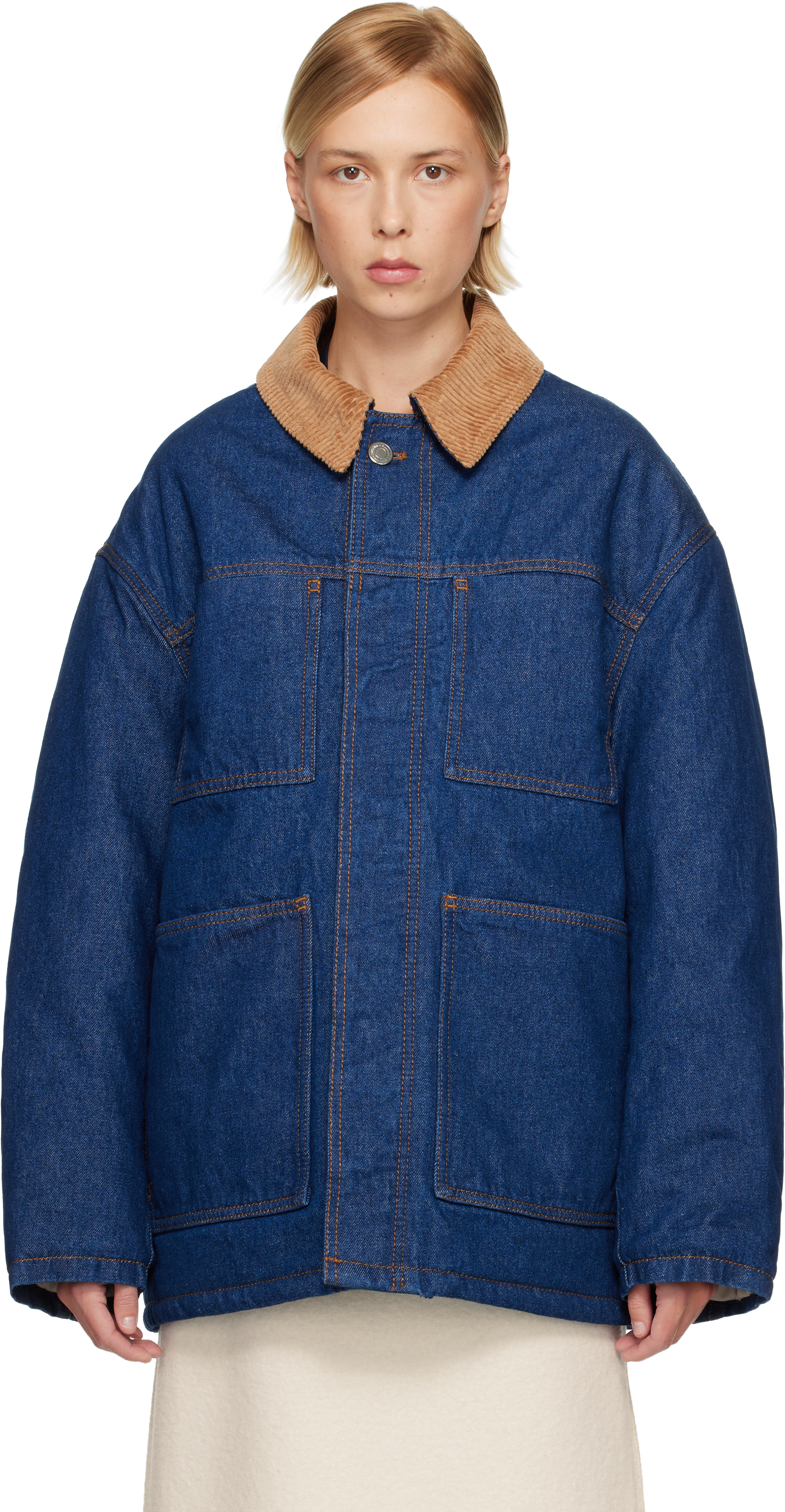 Blue Padded Worker Denim Jacket by AMI Paris on Sale