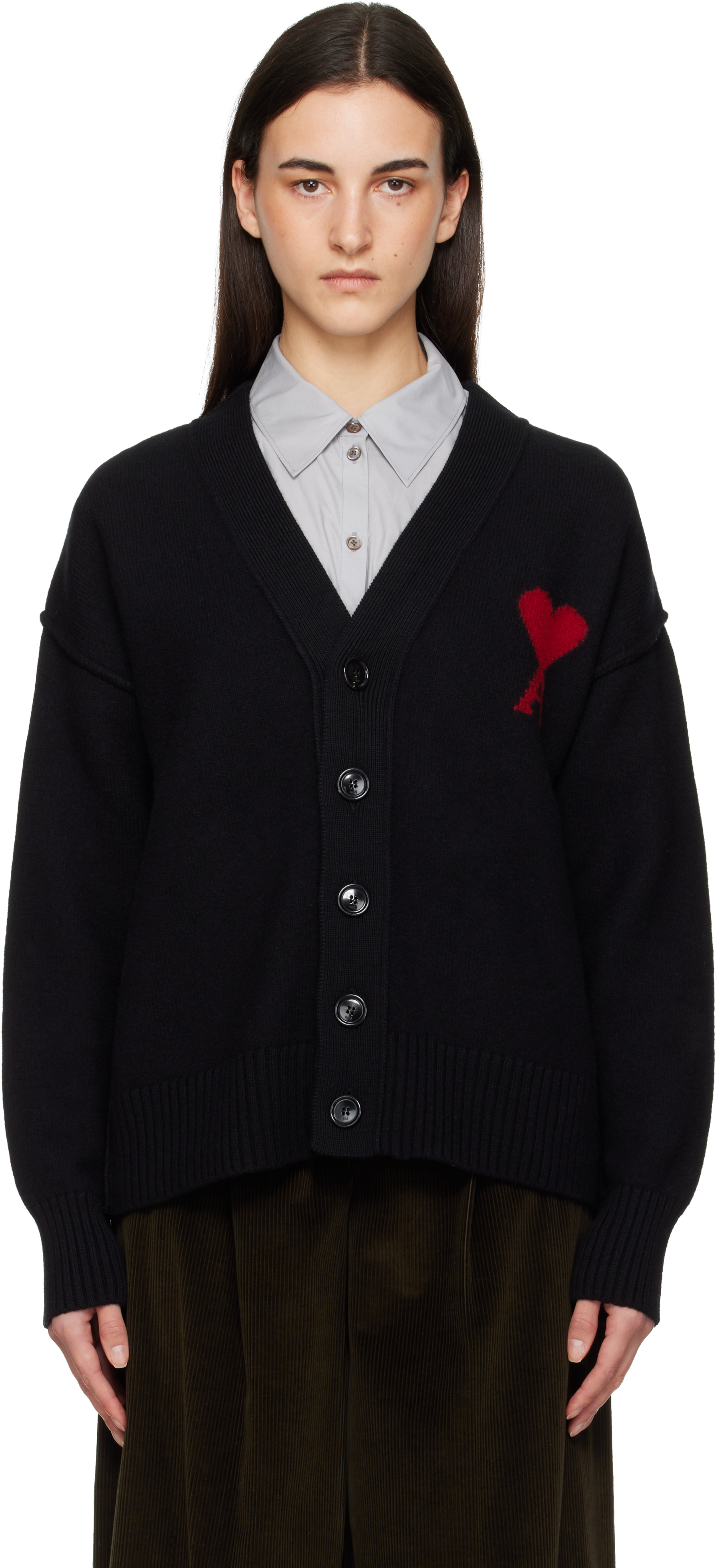 Ami Alexandre Mattiussi Black Wool Ami De Coeur Cardigan