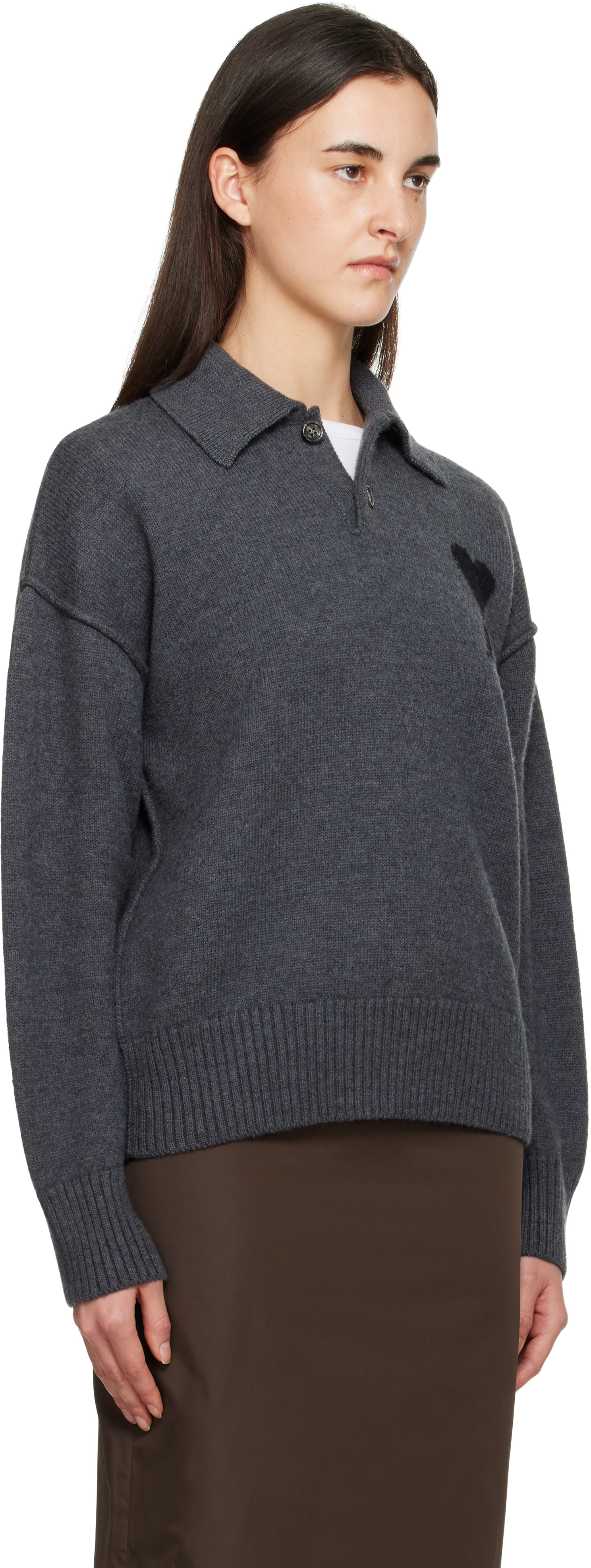Ami Alexandre Mattiussi Gray Wool 'ami De Coeur' Polo