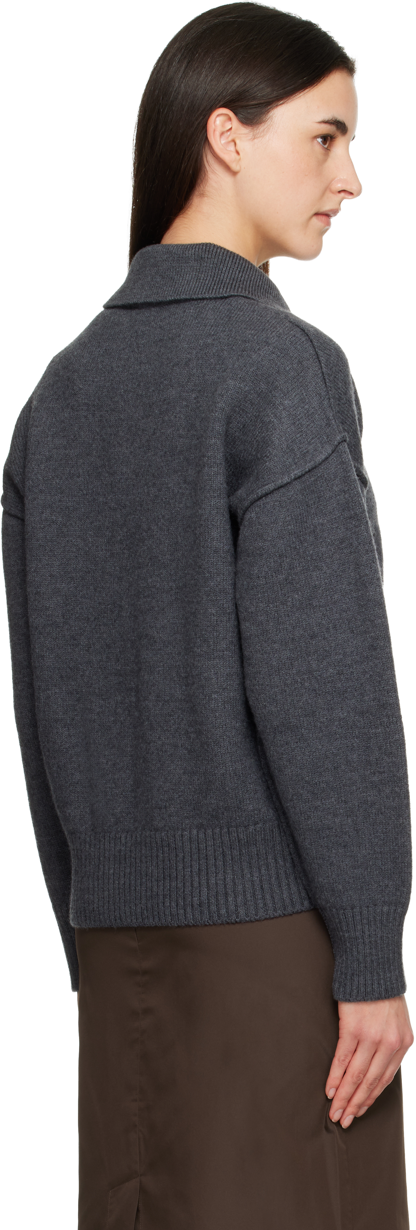 Ami Alexandre Mattiussi Gray Wool 'ami De Coeur' Polo