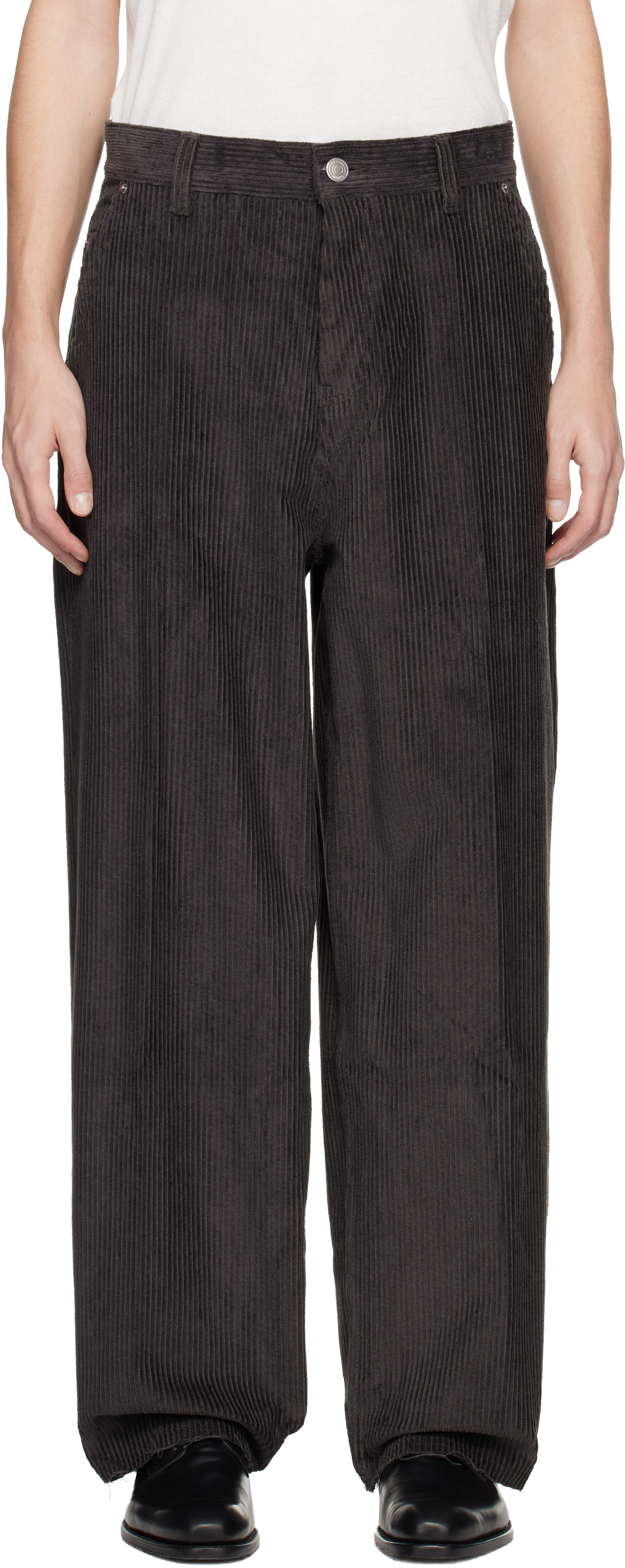 Gray Cotton Large Fit Trousers by AMI Paris on Sale
