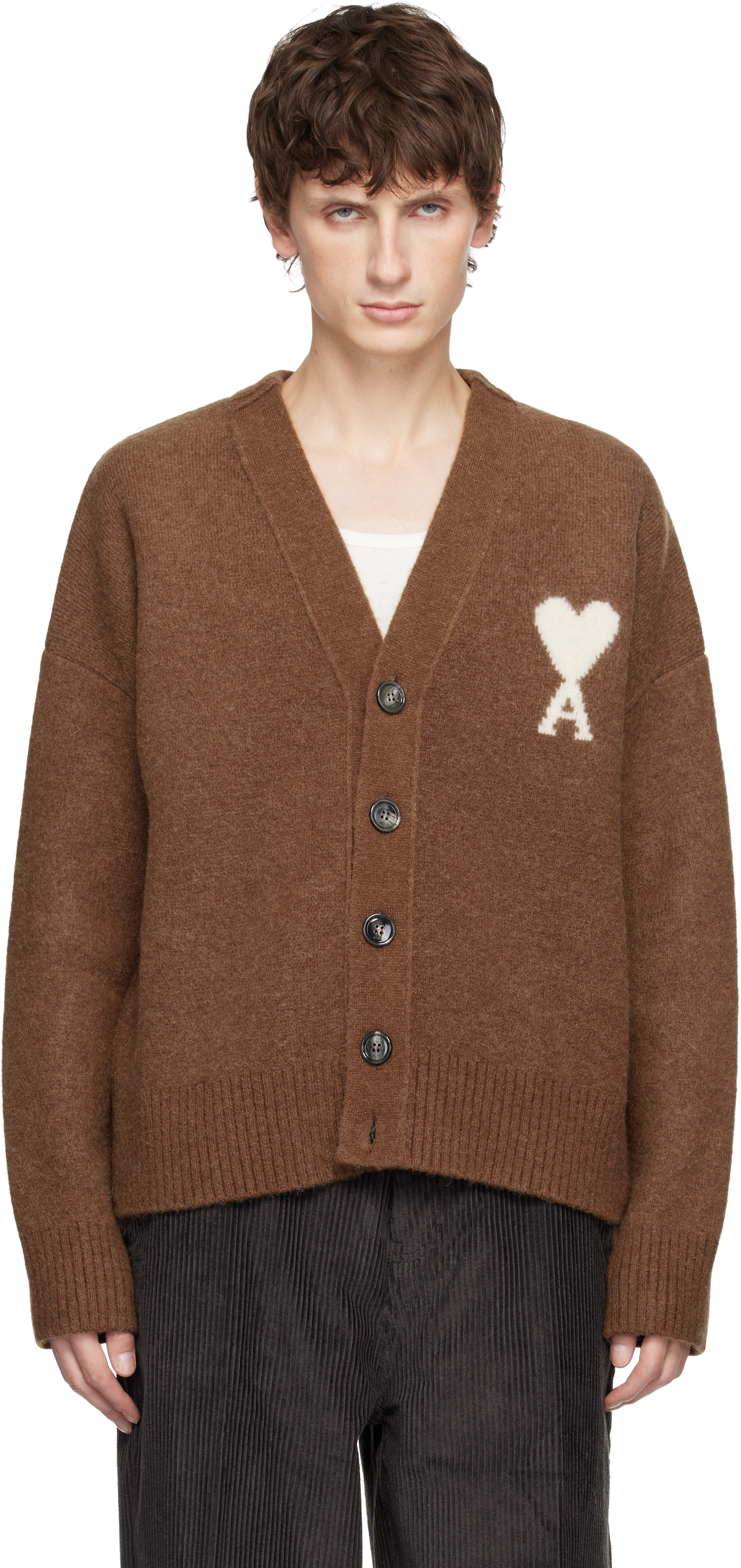 AMI Paris: ブラウン アルパカ Ami de Coeur カーディガン | SSENSE 日本