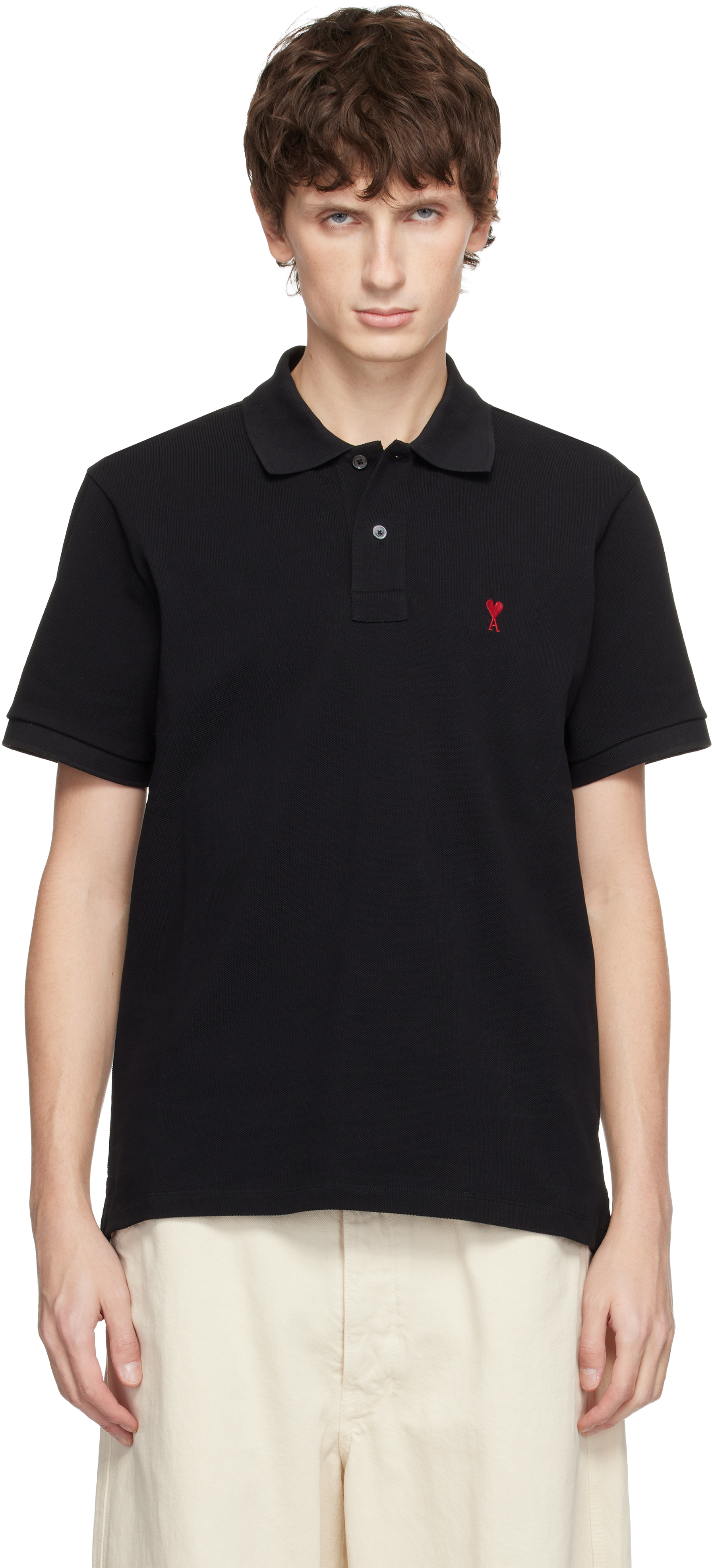 AMI Paris: ブラック Ami de Coeur コットン ポロシャツ | SSENSE 日本