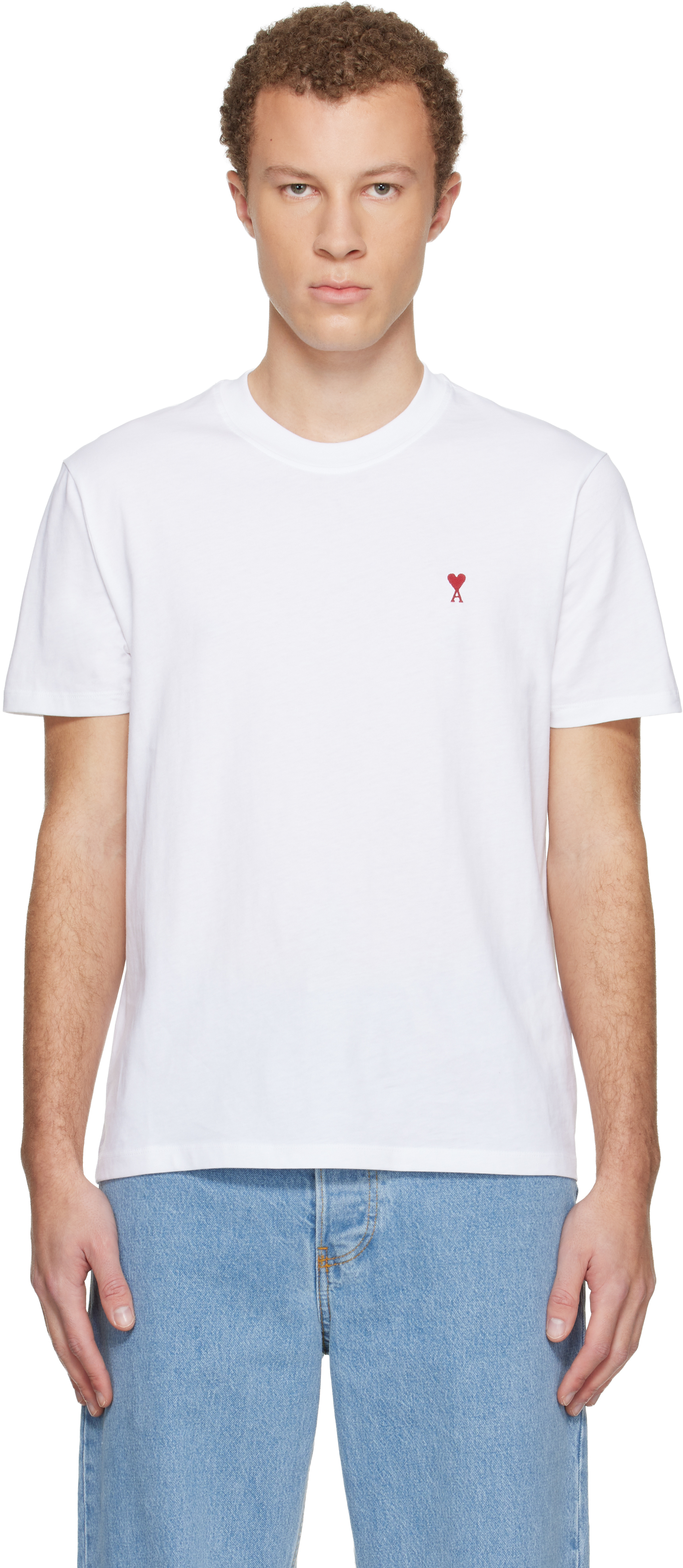 AMI ALEXANDRE MATTIUSSI WHITE COTTON AMI DE COEUR T-SHIRT