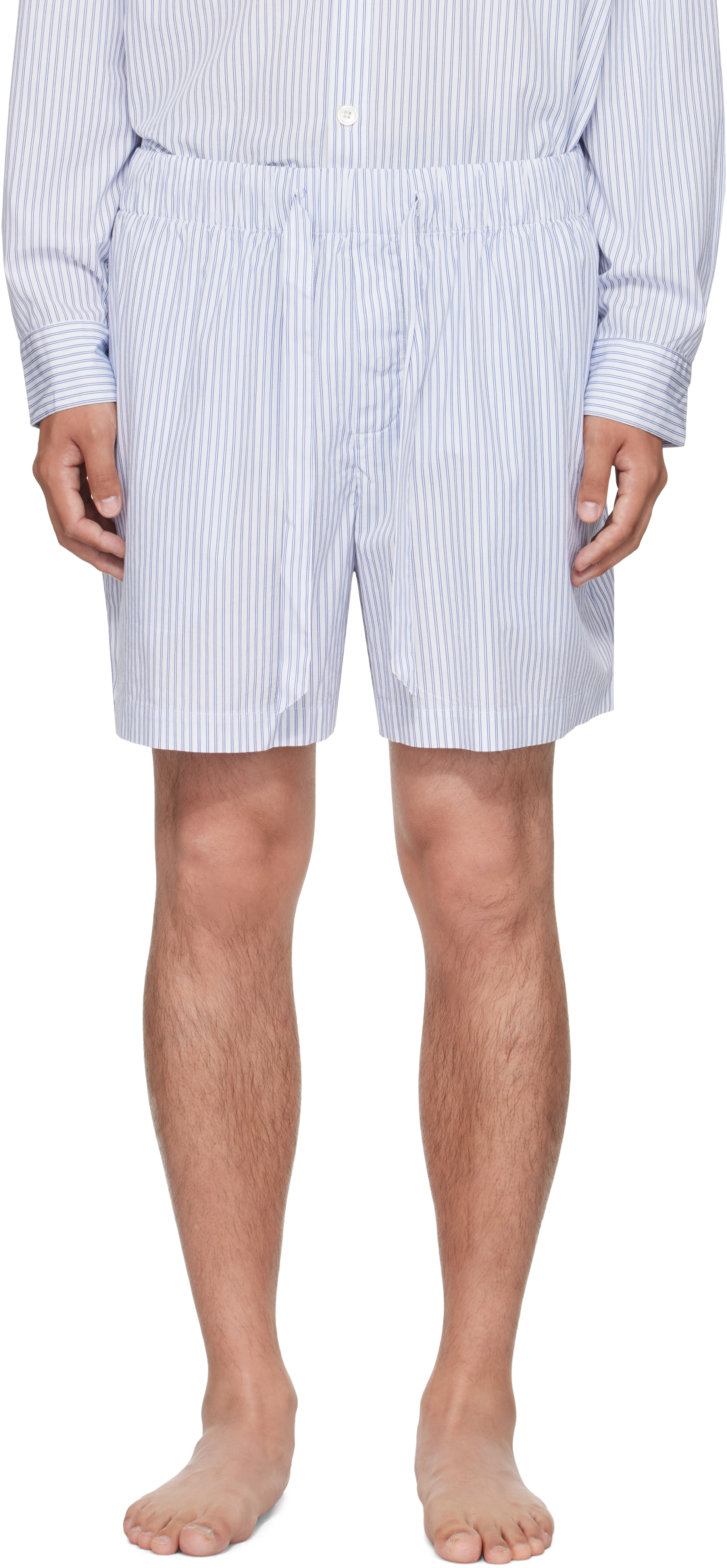 Tekla White & Blue Poplin Pyjama Shorts In Blue