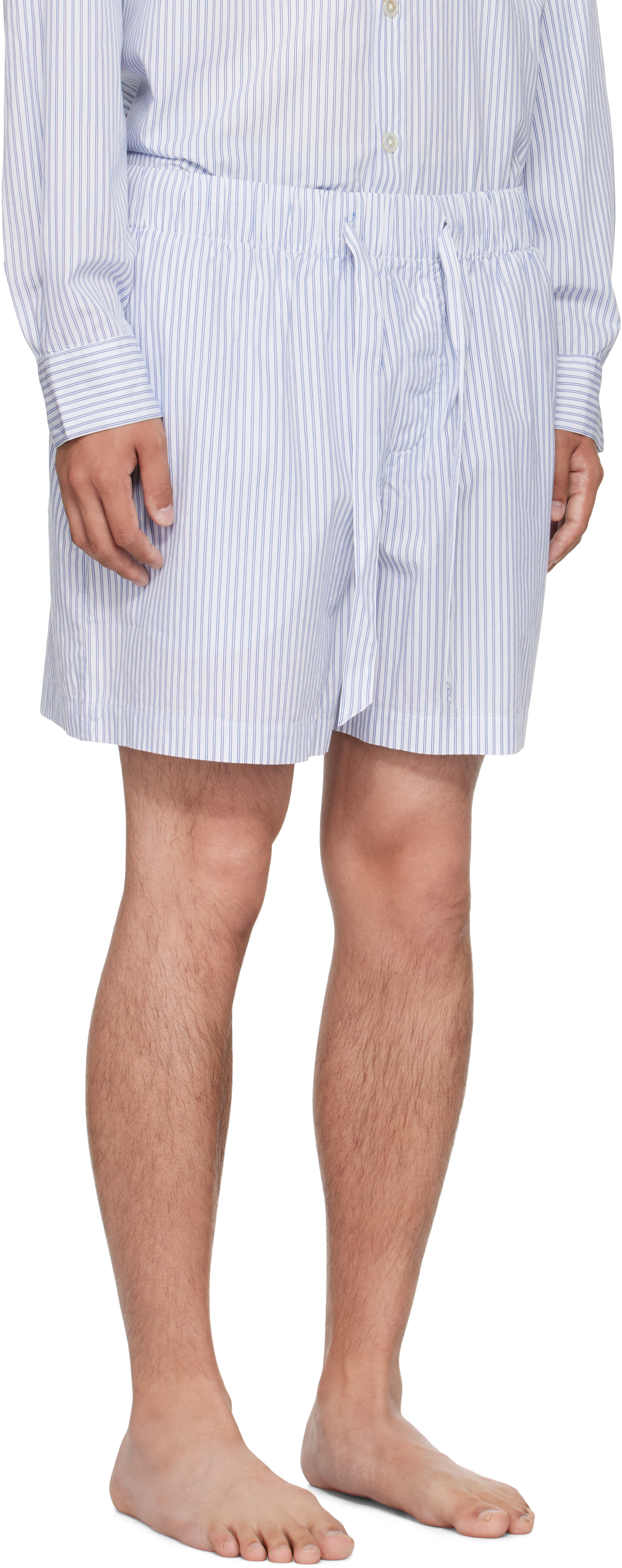 Tekla White & Blue Poplin Pyjama Shorts In Blue