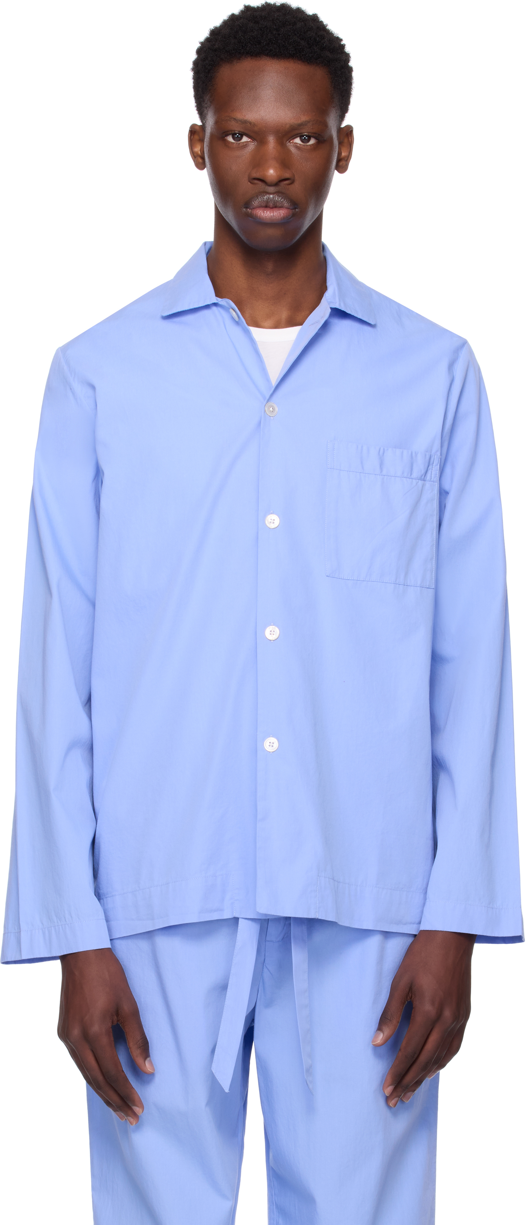 Blue Poplin Long-Sleeved Pyjama Shirt