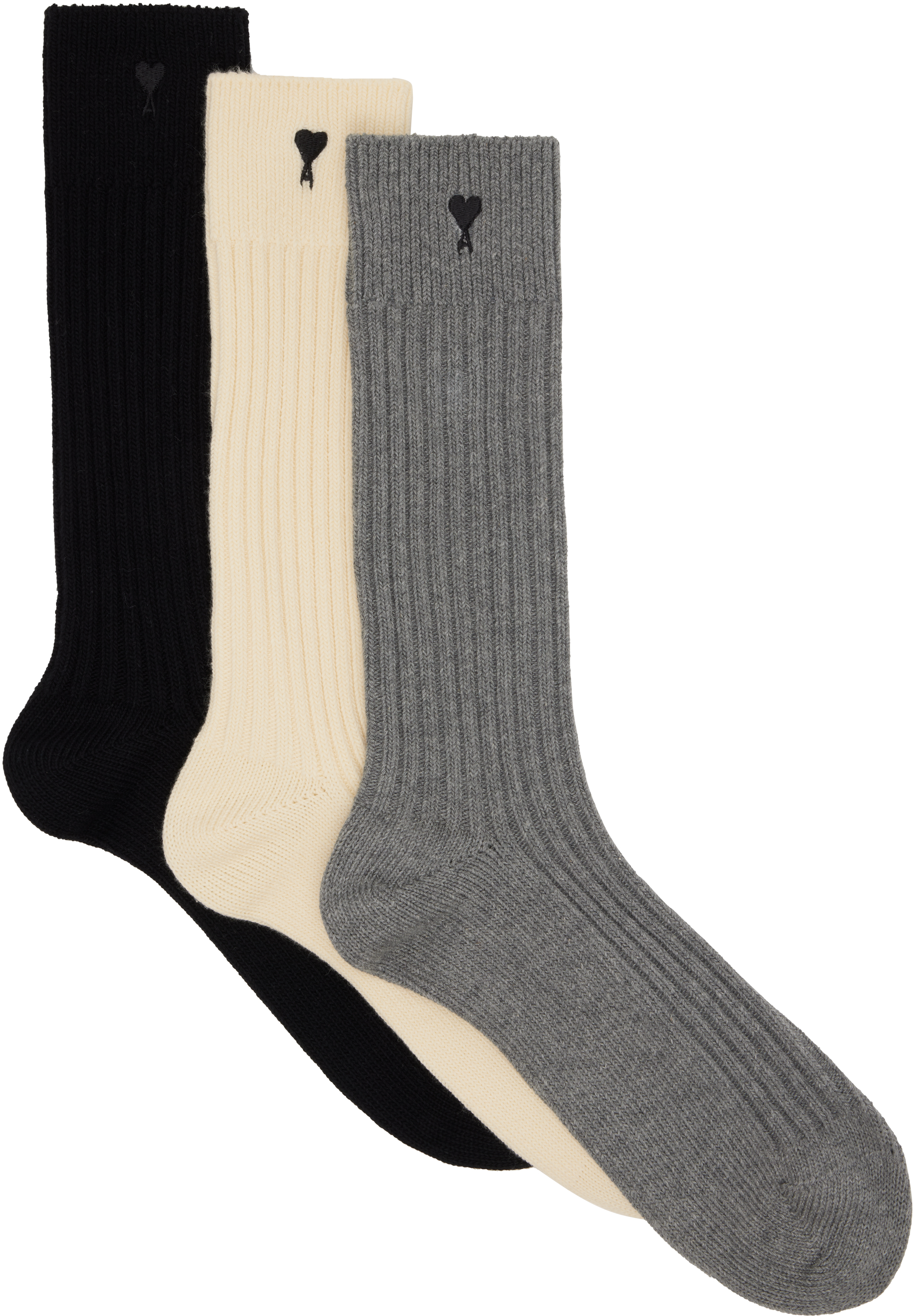 Three-Pack Multicolor Cotton Ami de Coeur Socks by AMI Paris on Sale