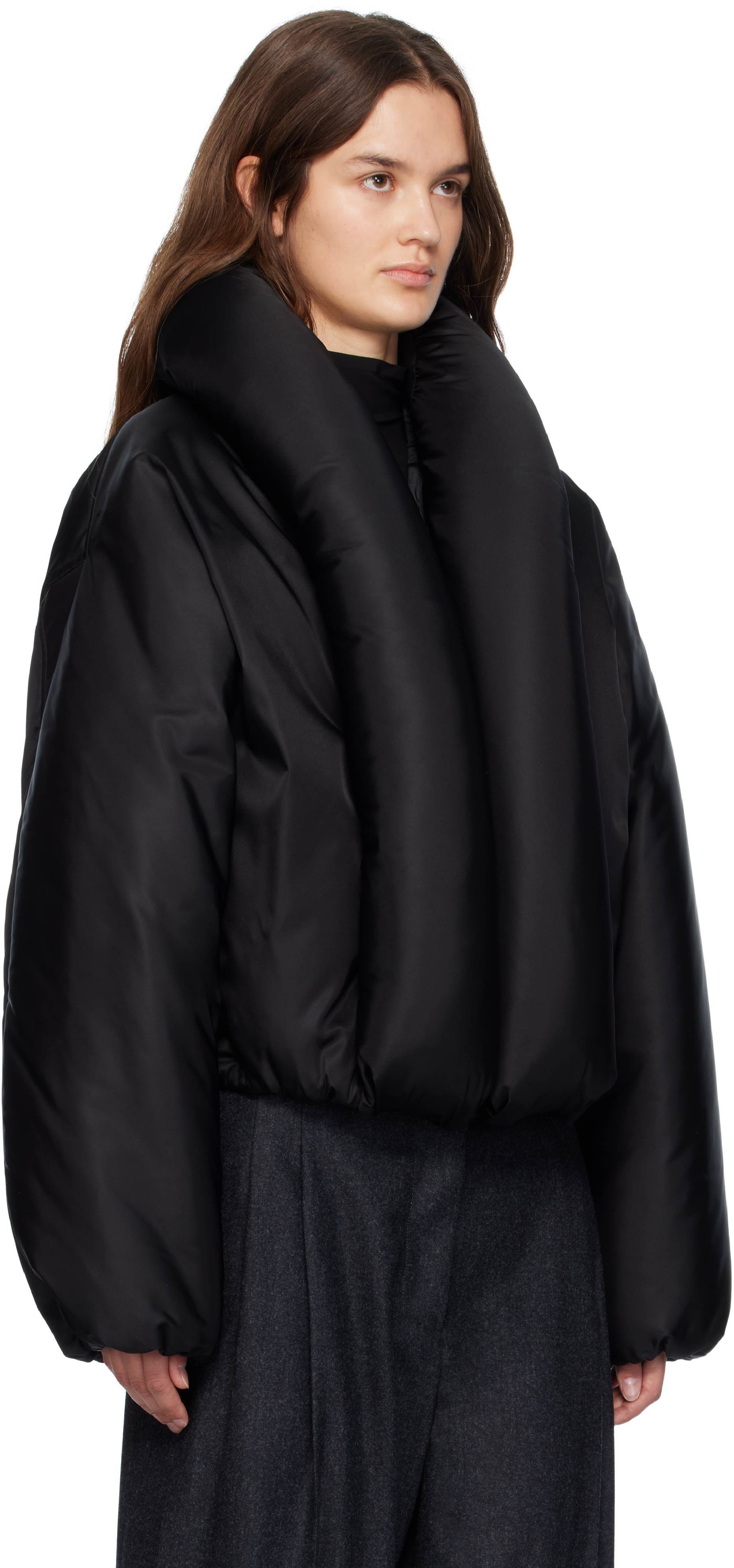 Alaïa Black Taffeta Padded Bomber Jacket In Black