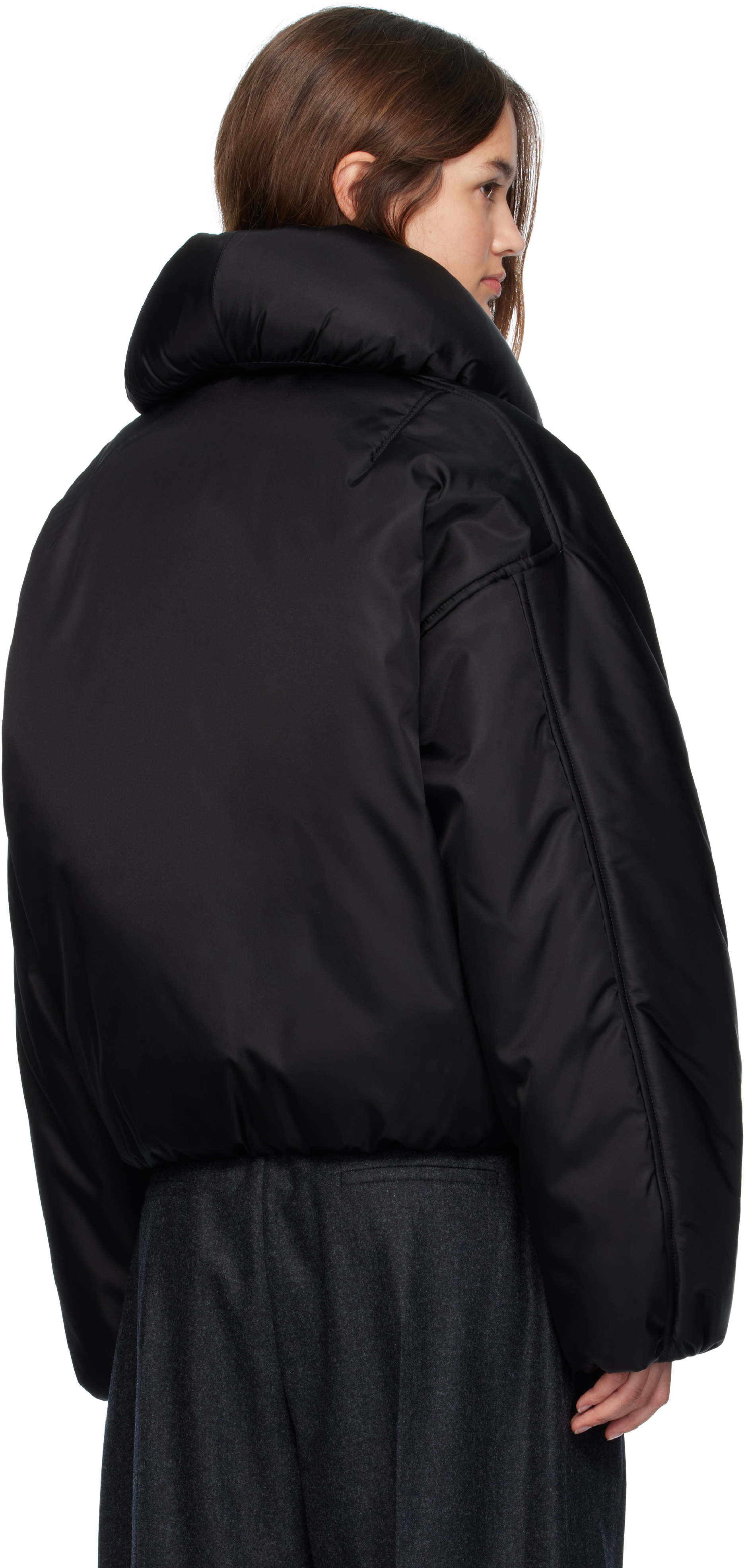 Alaïa Black Taffeta Padded Bomber Jacket In Black