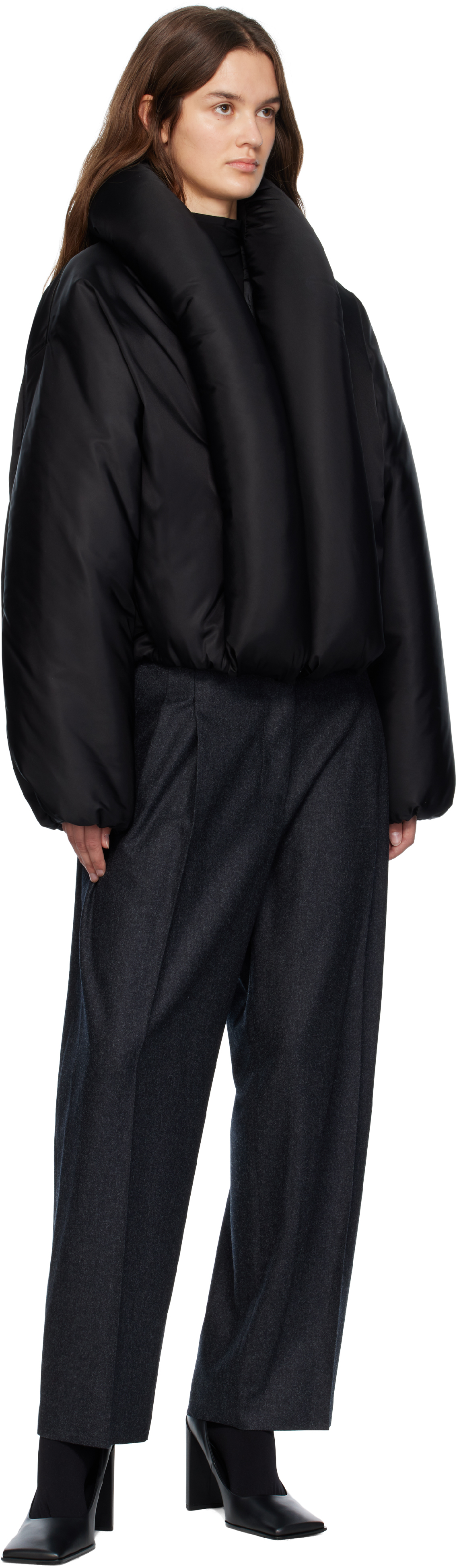 Alaïa Black Taffeta Padded Bomber Jacket In Black