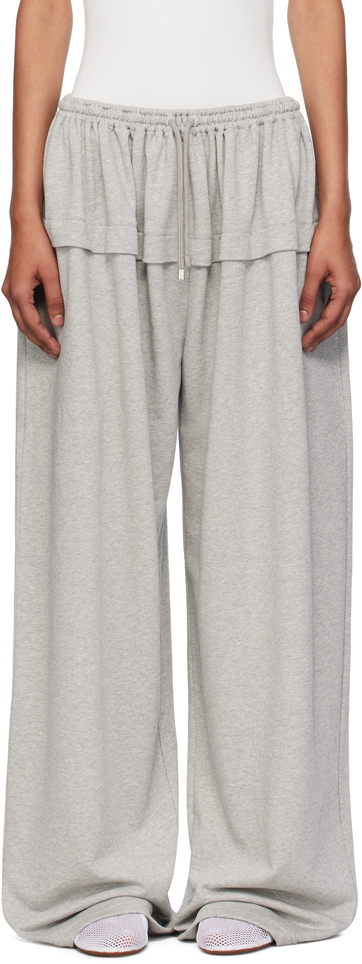 Alaïa Ruffled Cotton-blend Track Pants In Gray