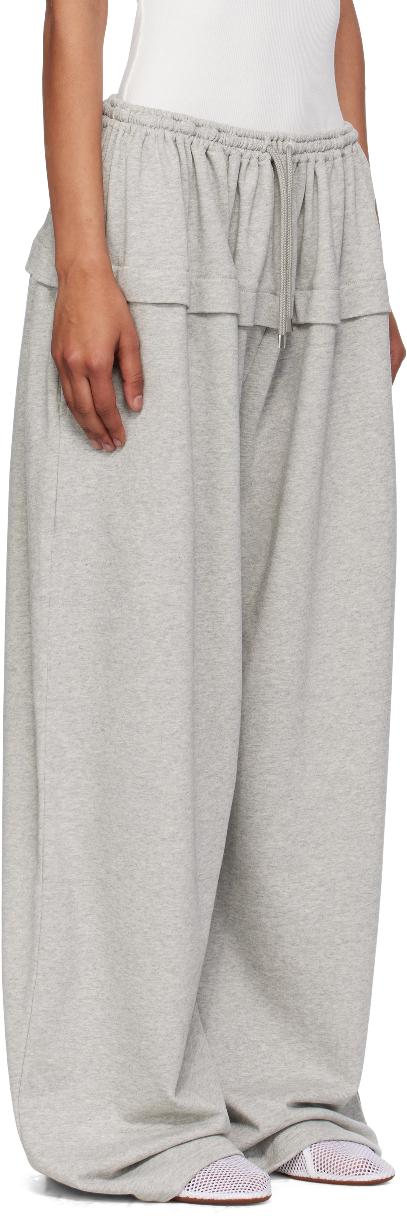 Alaïa Ruffled Cotton-blend Track Pants In Gray