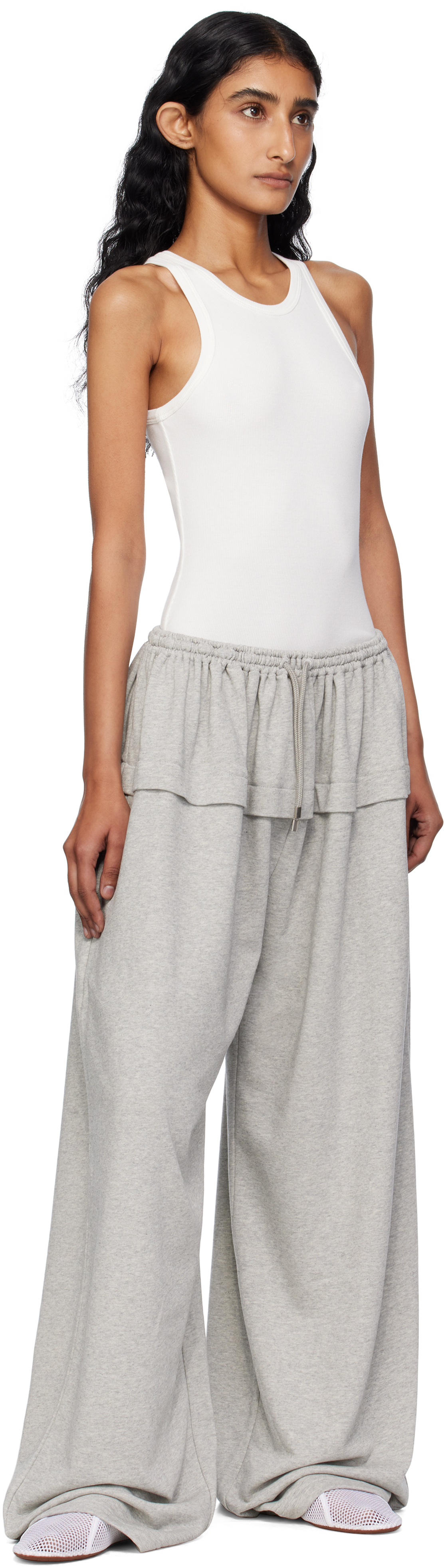 Alaïa Ruffled Cotton-blend Track Pants In Gray
