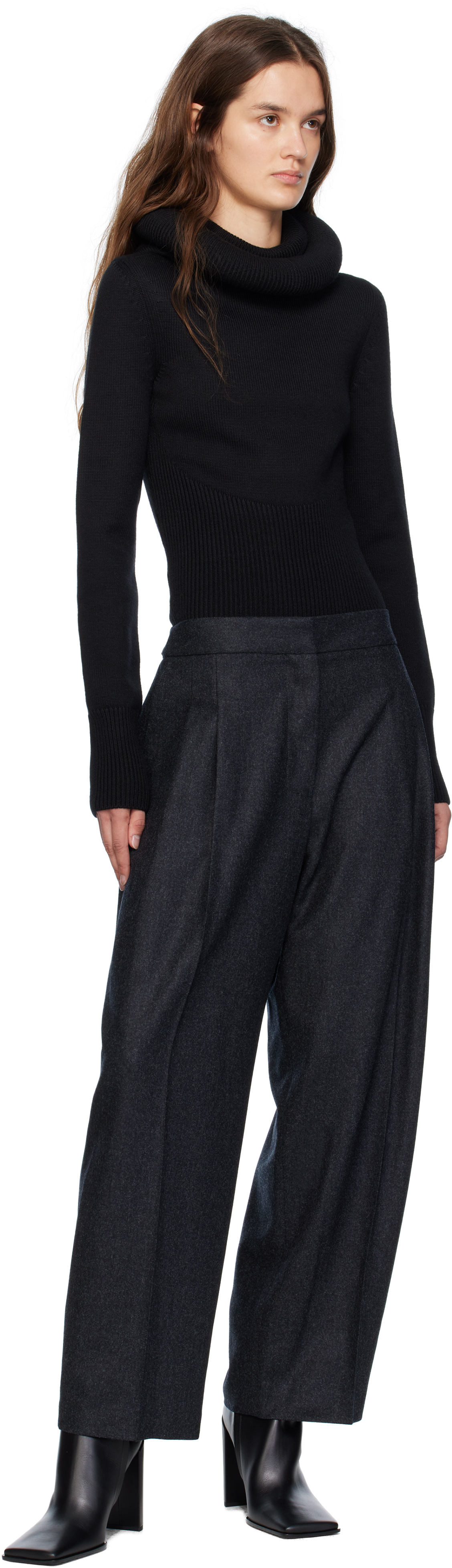 Alaïa Gray Flannel Tailored Trousers In Black