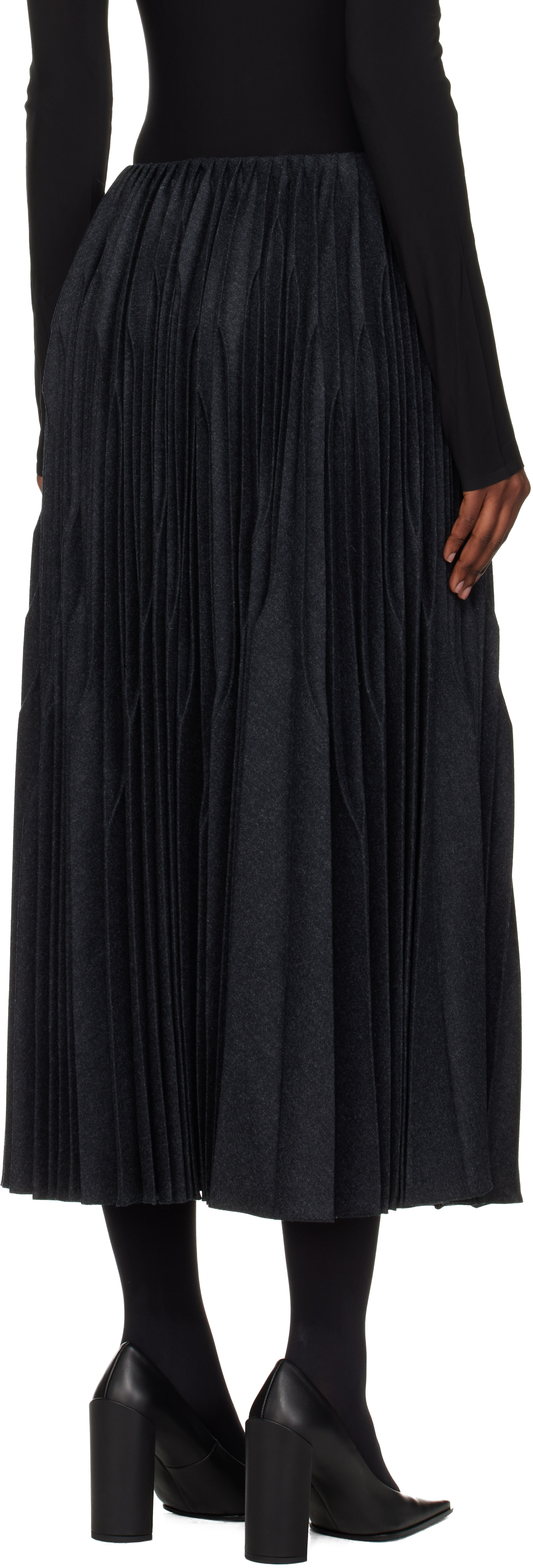 Alaïa Gray Flannel Pleated Midi Skirt In Black