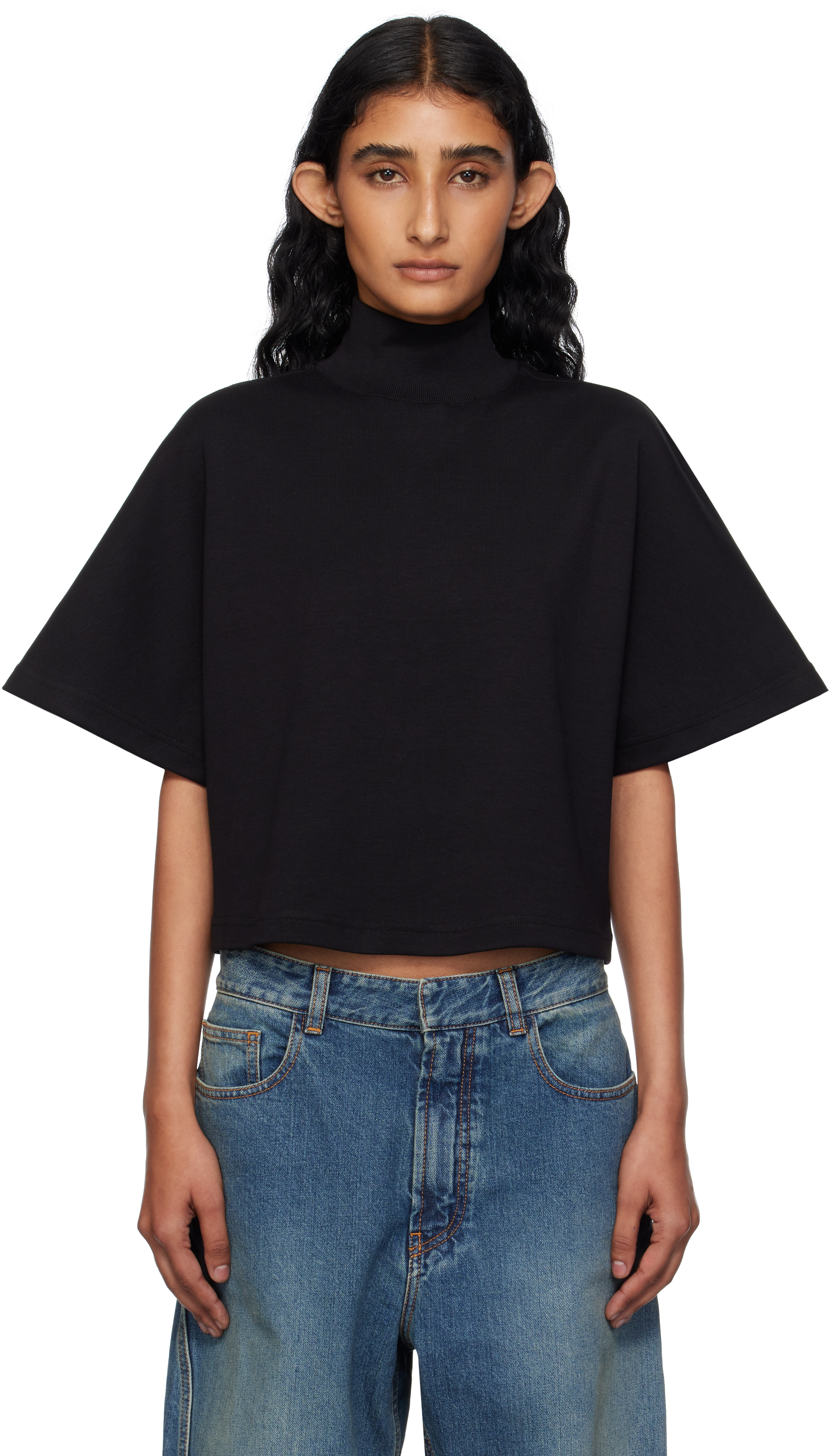 ALAÏA Black Ribbed Cotton High Neck T-shirt