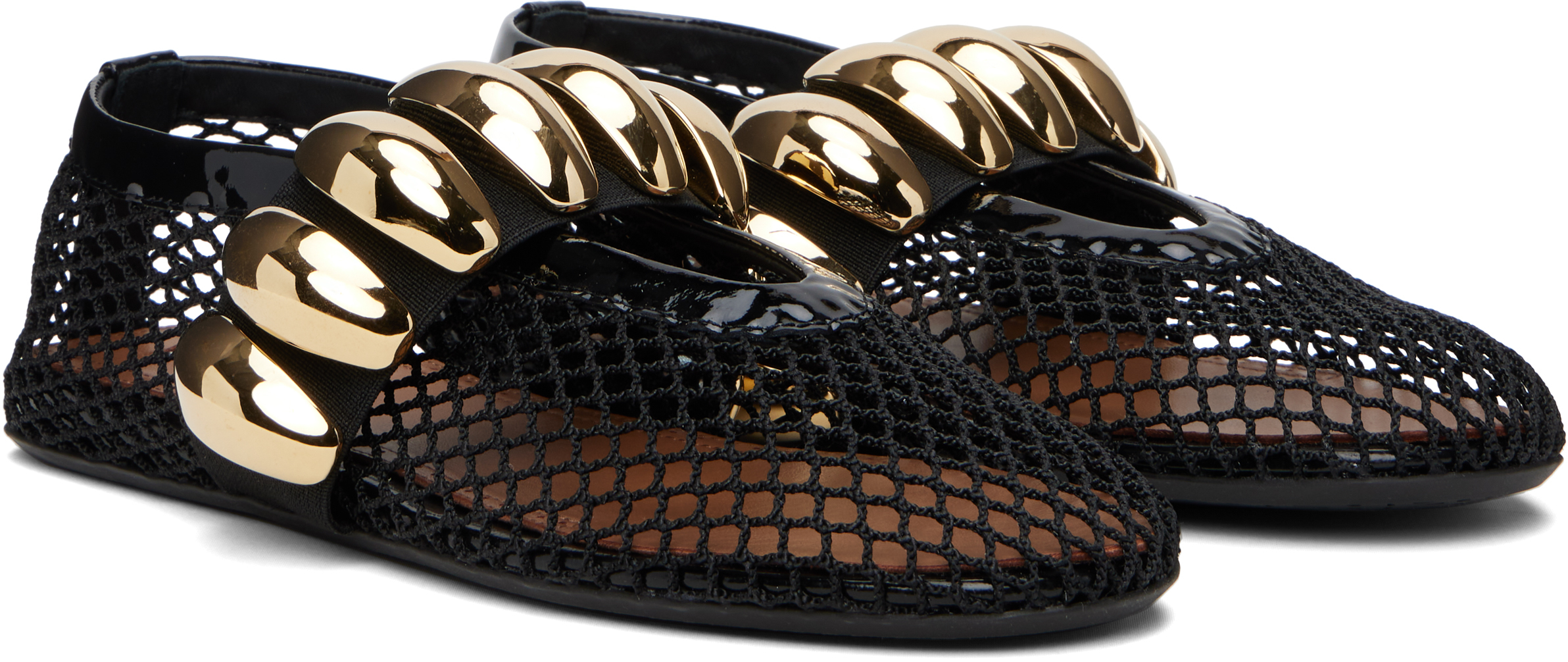 ALAÏA BLACK FISHNET JEWEL BALLERINA FLATS 