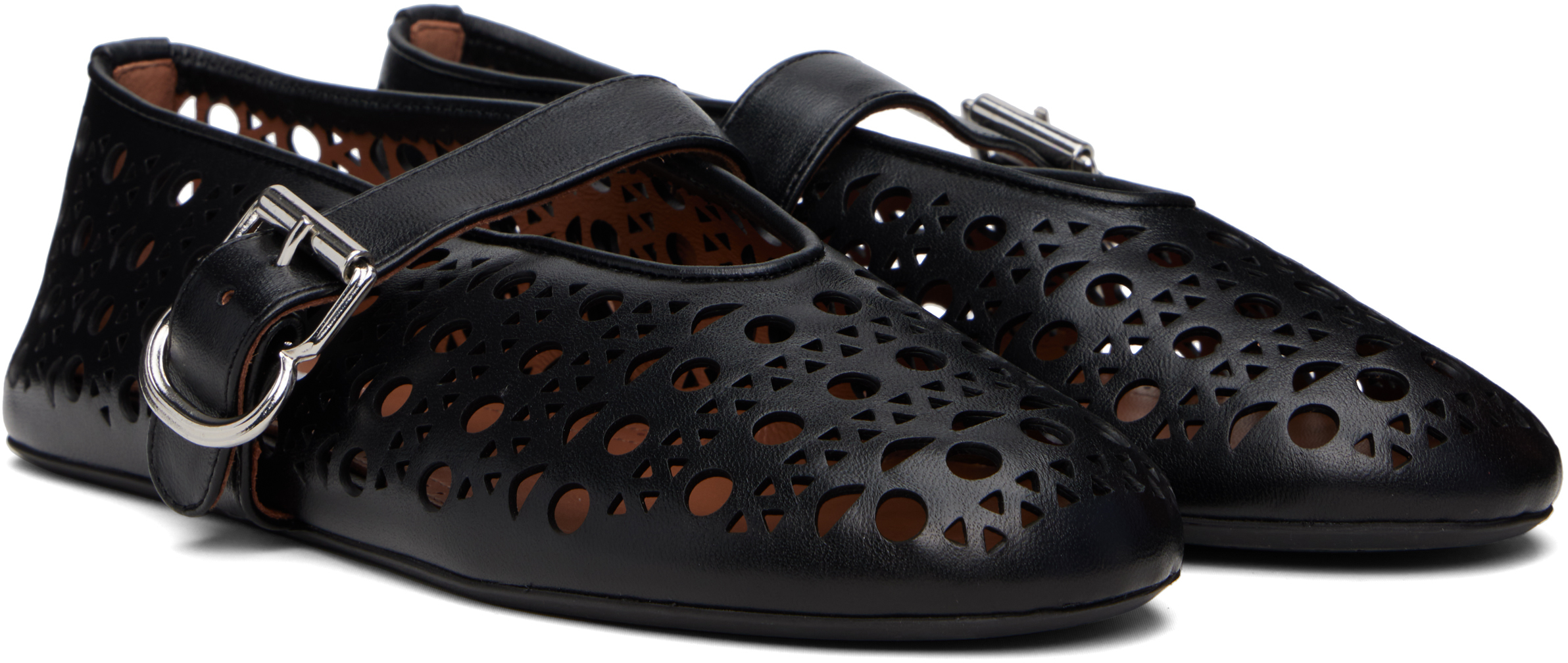 ALAÏA BLACK VIENNE LAMBSKIN BALLERINA FLATS 