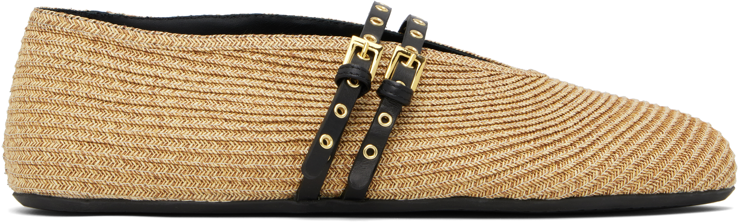ALAÏA BEIGE PAPER STRAW BALLERINA FLATS