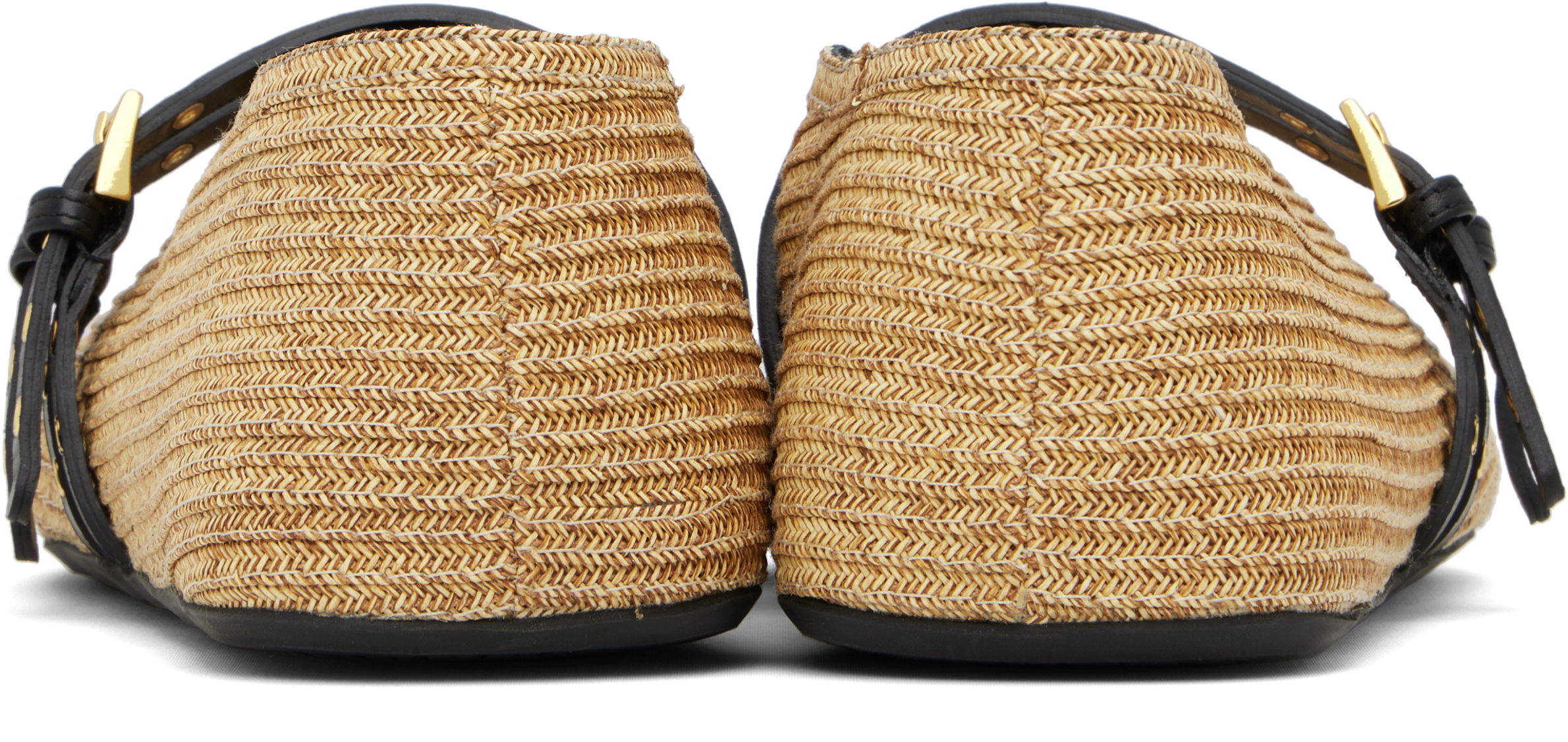ALAÏA BEIGE PAPER STRAW BALLERINA FLATS