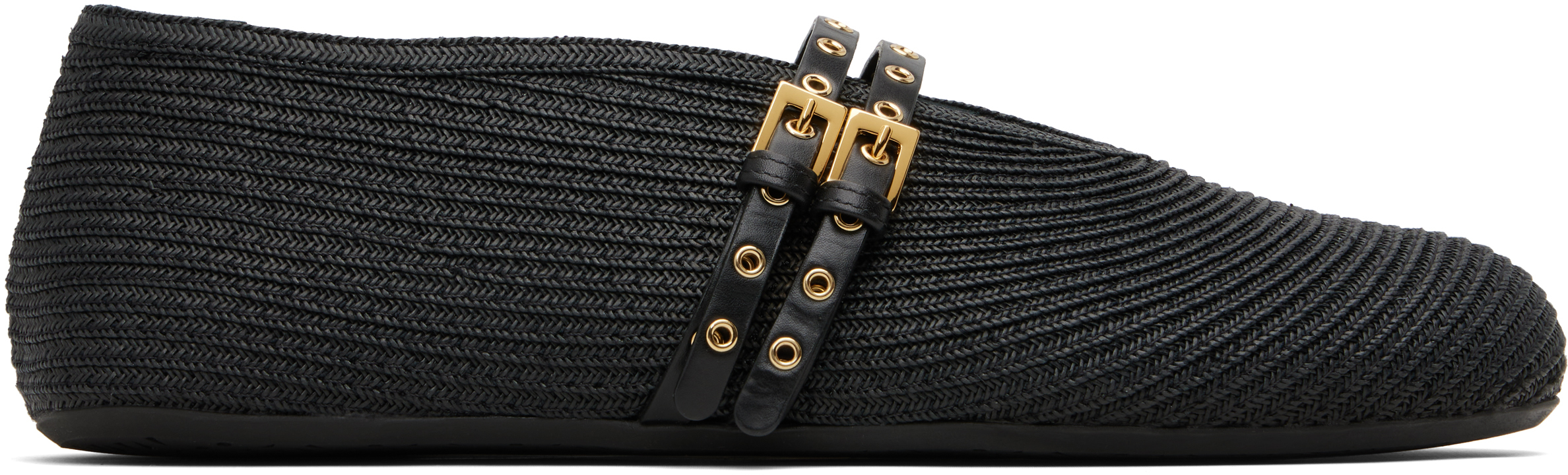 ALAÏA Black Paper Straw Ballerina Flats