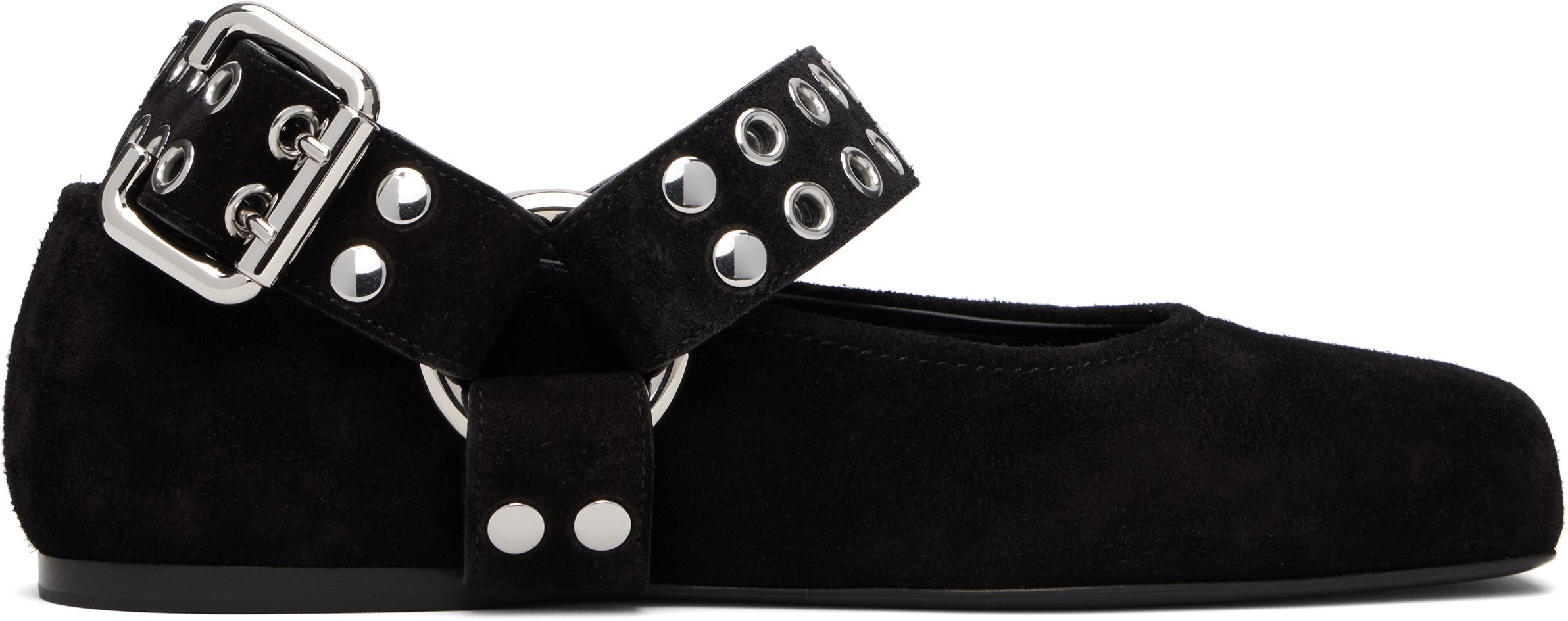 ALAÏA BLACK BIKER SUEDE BALLERINA FLATS 