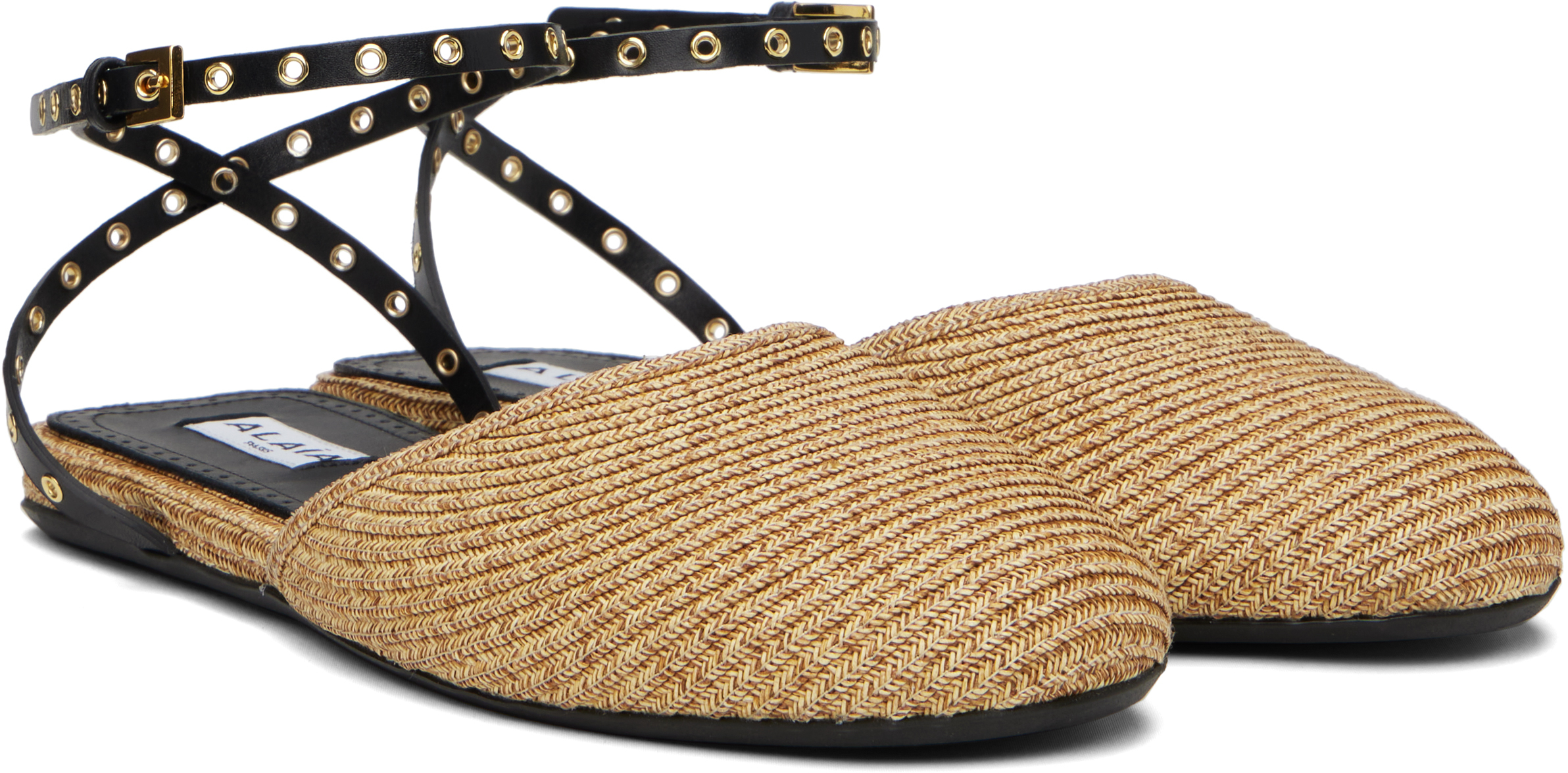 ALAÏA BEIGE PAPER STRAW BALLERINA FLATS 