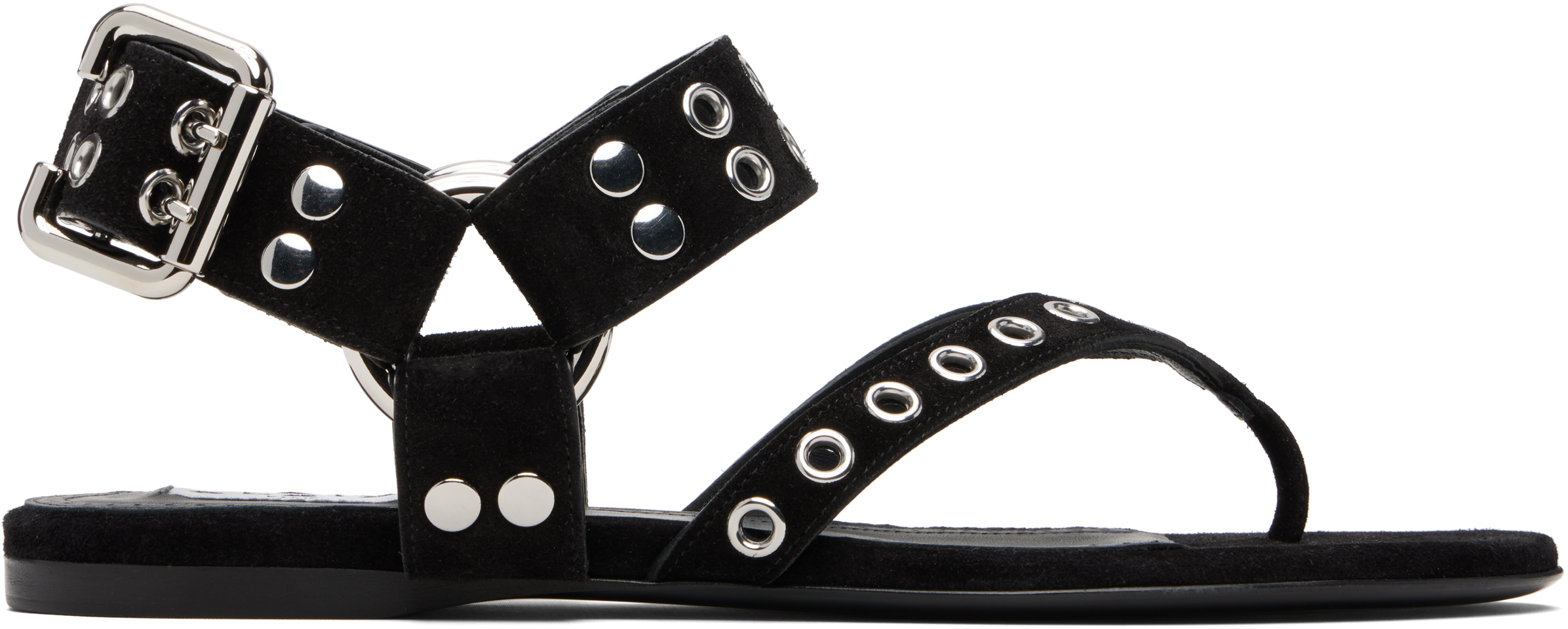 ALAÏA Black Suede Calfskin Thong Flat Sandals