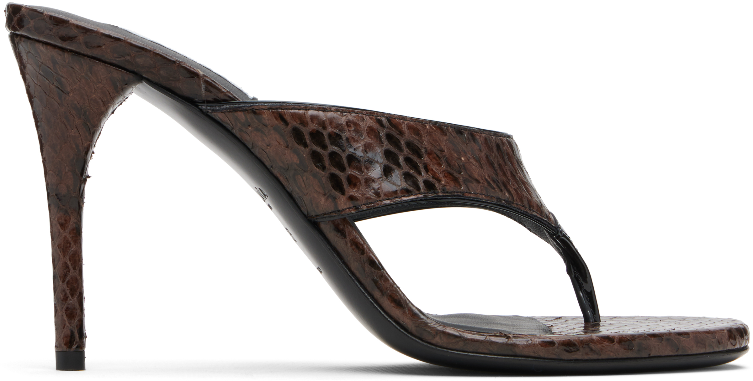 ALAÏA Brown Thong Elaphe Leather Mule Sandals